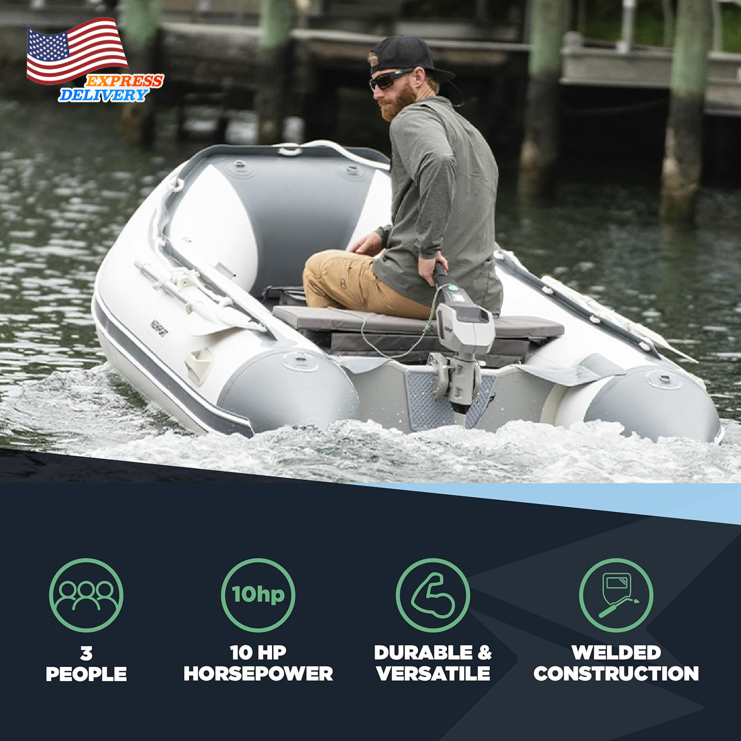 8Ft Dana Inflatable Sport Tender Dinghy Boat 3 Person 10 Horsepower White/Gray