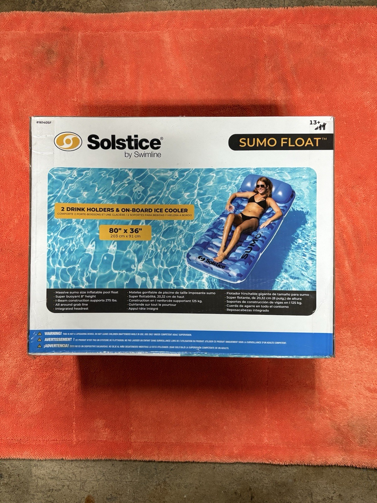 Solstice Massive Sumo Size Inflatable Swimming Pool Float With Pillow Head Rest