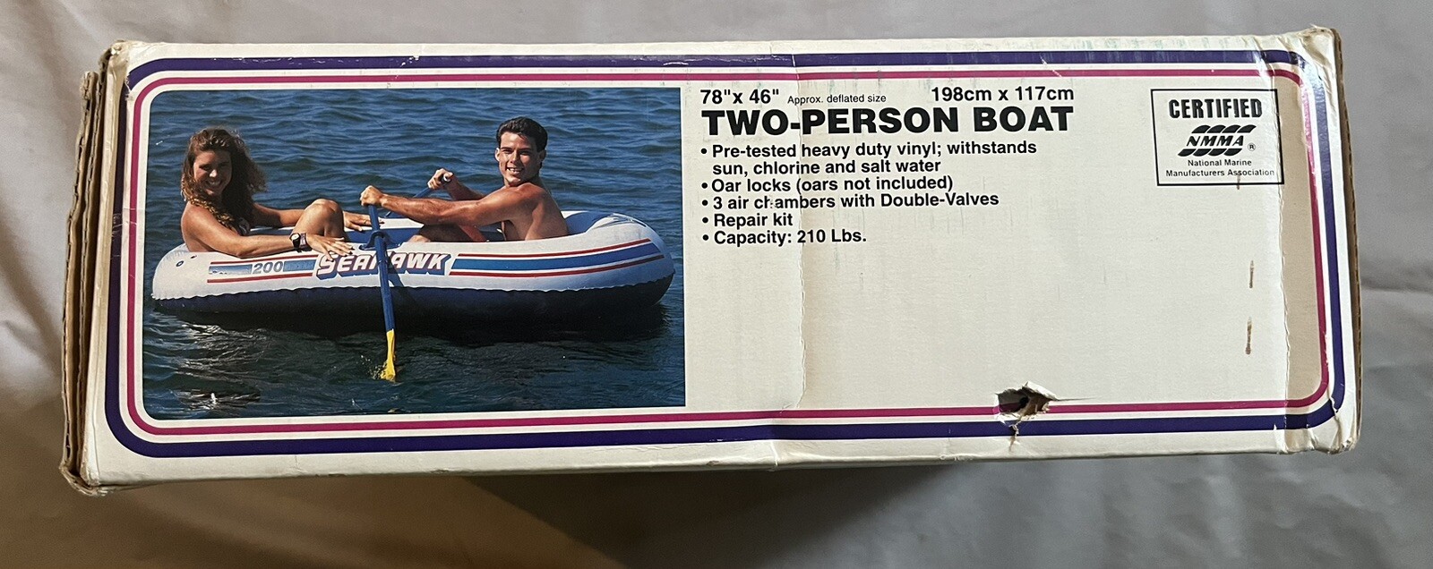 Vintage 1993 Wet Set Intex Two Person Boat Seahawk 200 White 78”x46” Inflatable