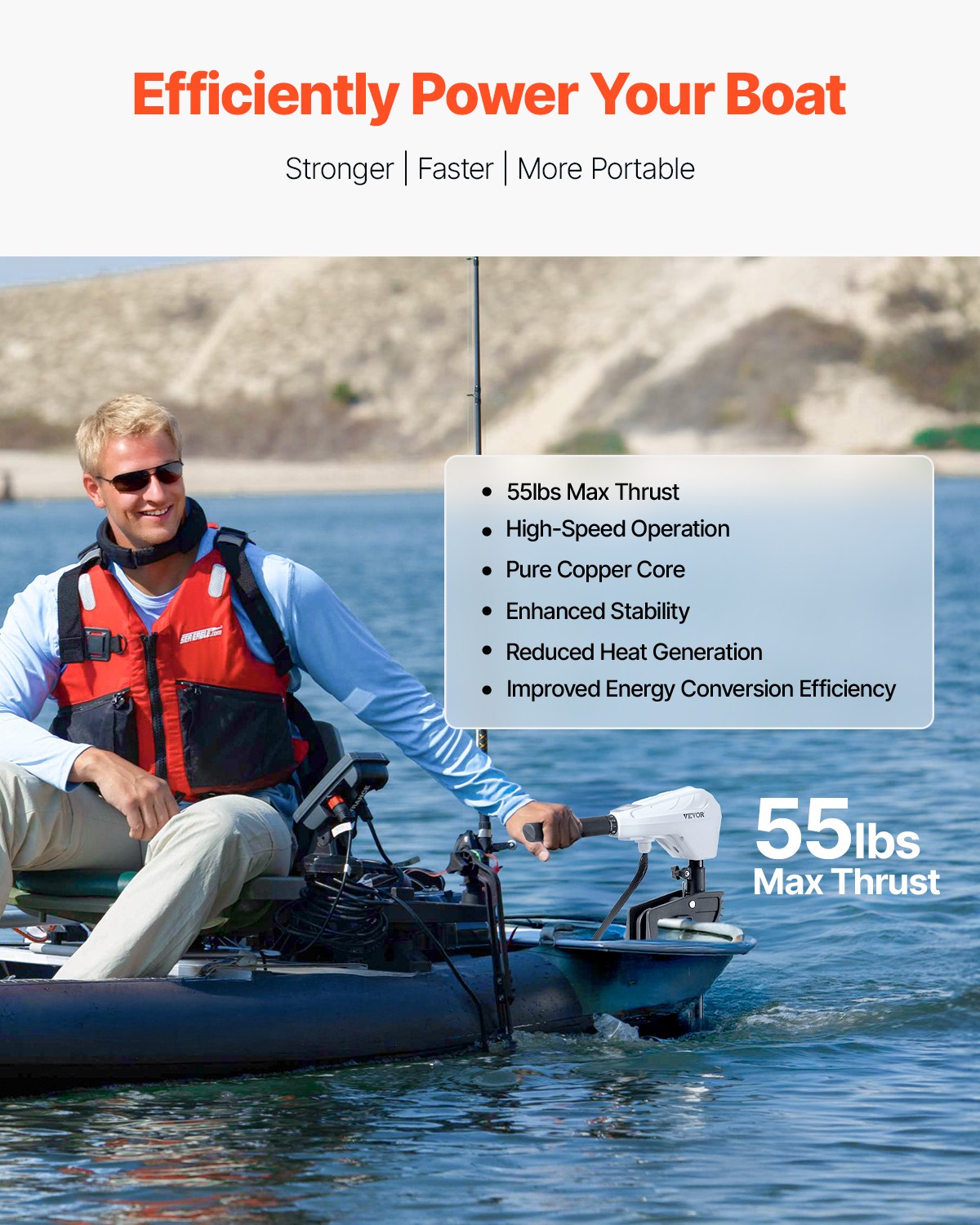 VEVOR 55lb 12V Thrust Electric Trolling Motor Saltwater Trolling Boat Engine