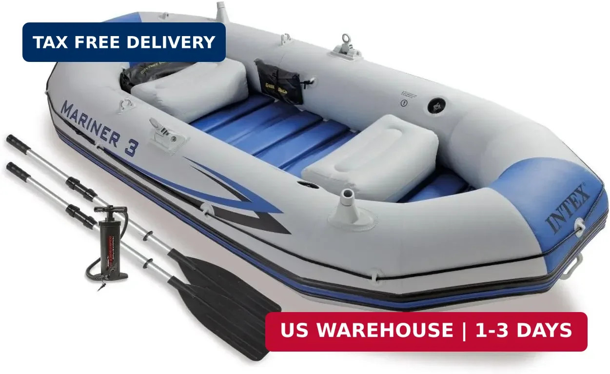 Mariner Inflatable Fishing Boat Set SuperTough PVC Oars Pump Rod Holders New