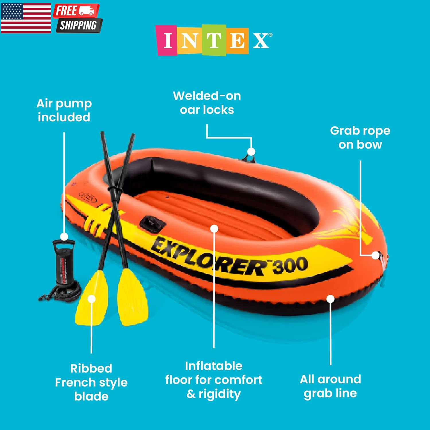 INTEX Explorer Compact Inflatable Boat Series: Dual Air Chambers – Welded Oar Lo