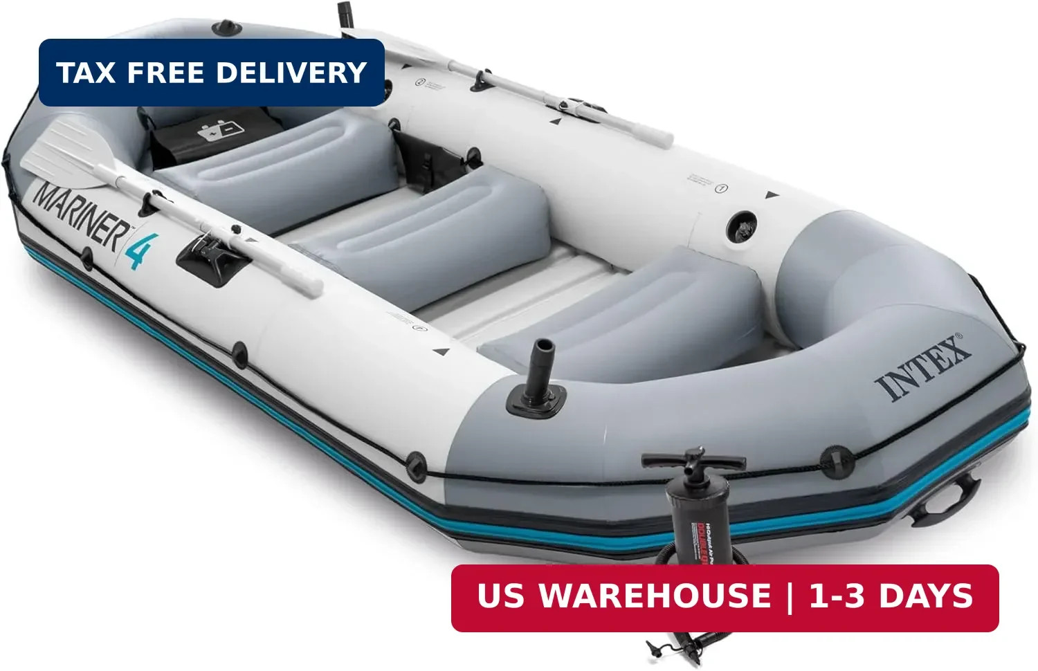 Mariner 4 Person Inflatable Fishing Boat Set SuperTough PVC Oars Pump Keel New