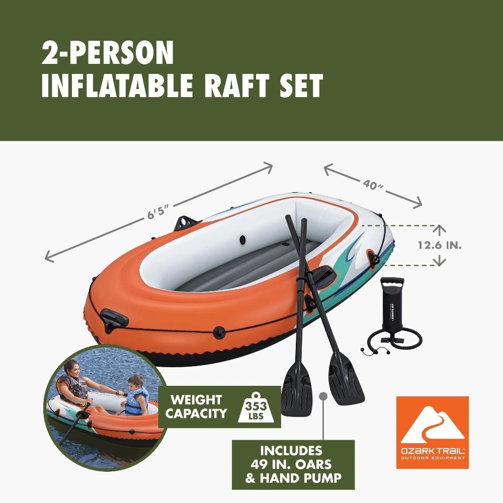 2-Person Inflatable Raft with Oars and Hand Pump for Lake River Recreation