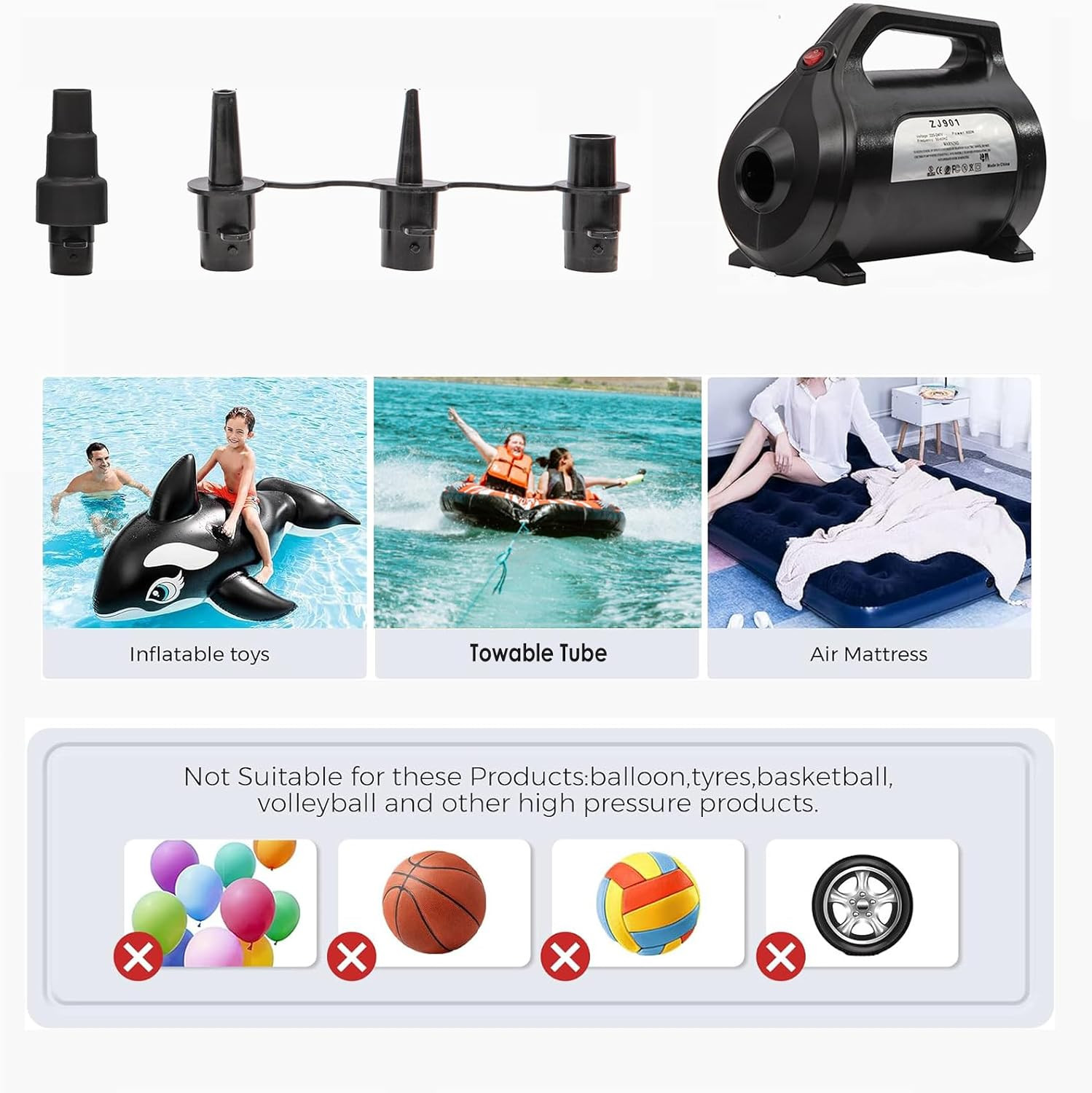 Electric Air Pump 120V for Inflatable Towable Tube/Boat/Air Mattress/Swim Ring/P