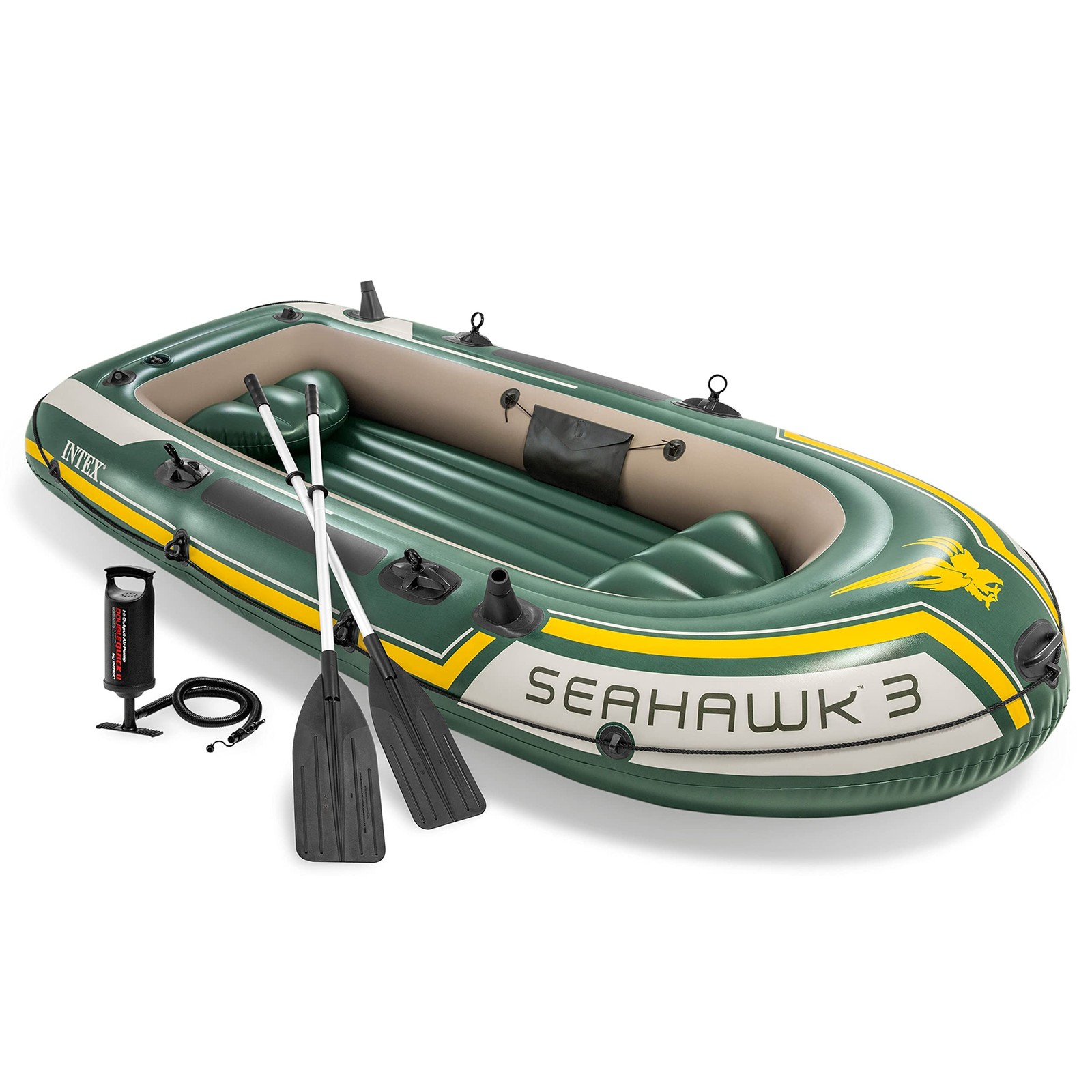 Inflatable Boat 3 Person Seahawk Fishing Set Oars Pump INTEX 68380EP