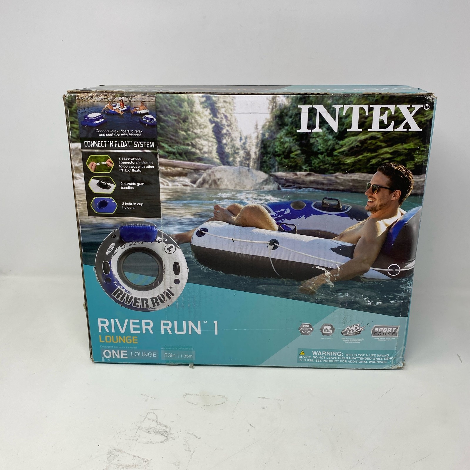 Intex River Run 1 Blue/White 53in Inflatable Tube w/ Backrest & Cups