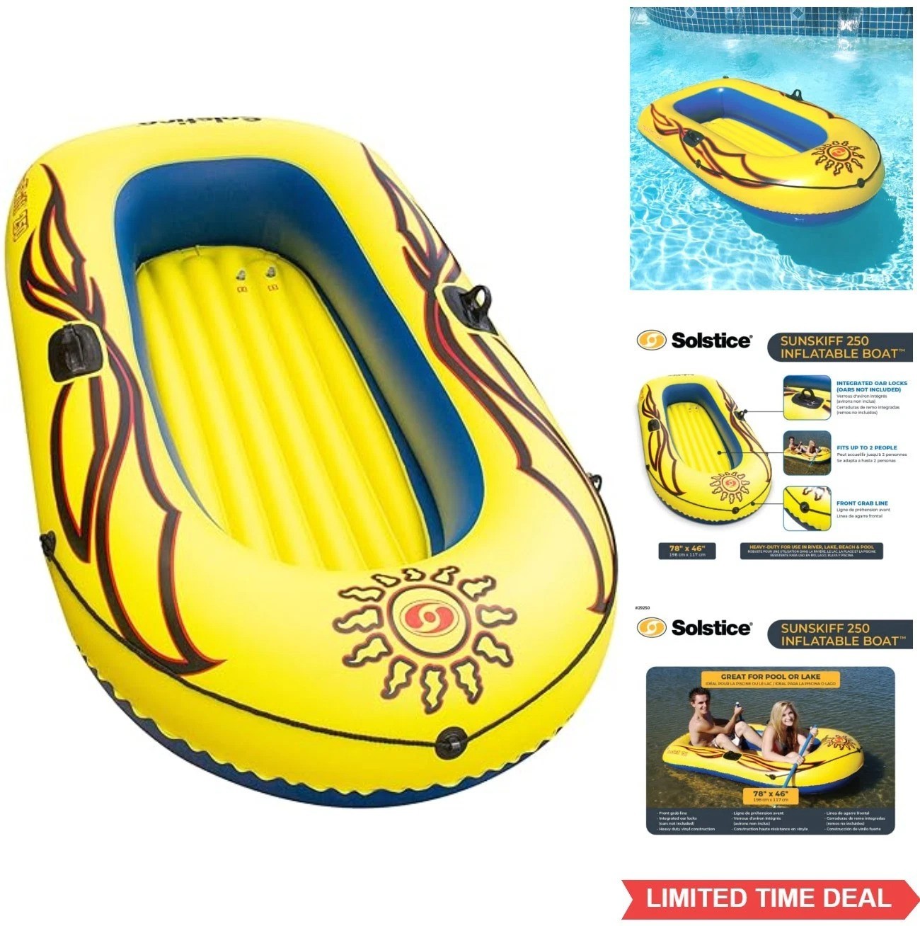 Inflatable Boat Raft 2 Person 6 Ft Heavy Duty PVC With Oar Locks Grab Line