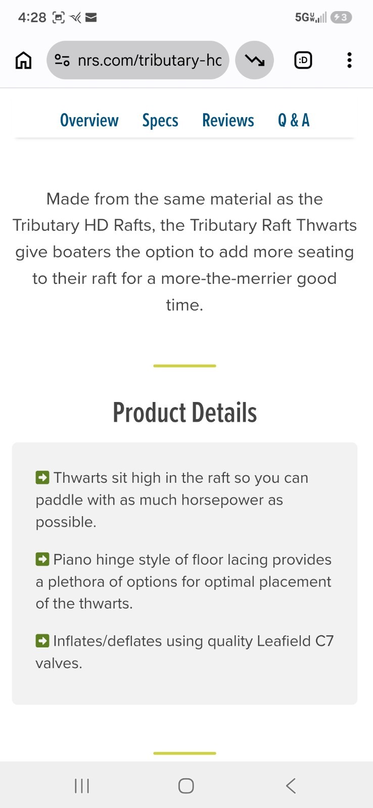 Aire Whitewater Raft Thwarts