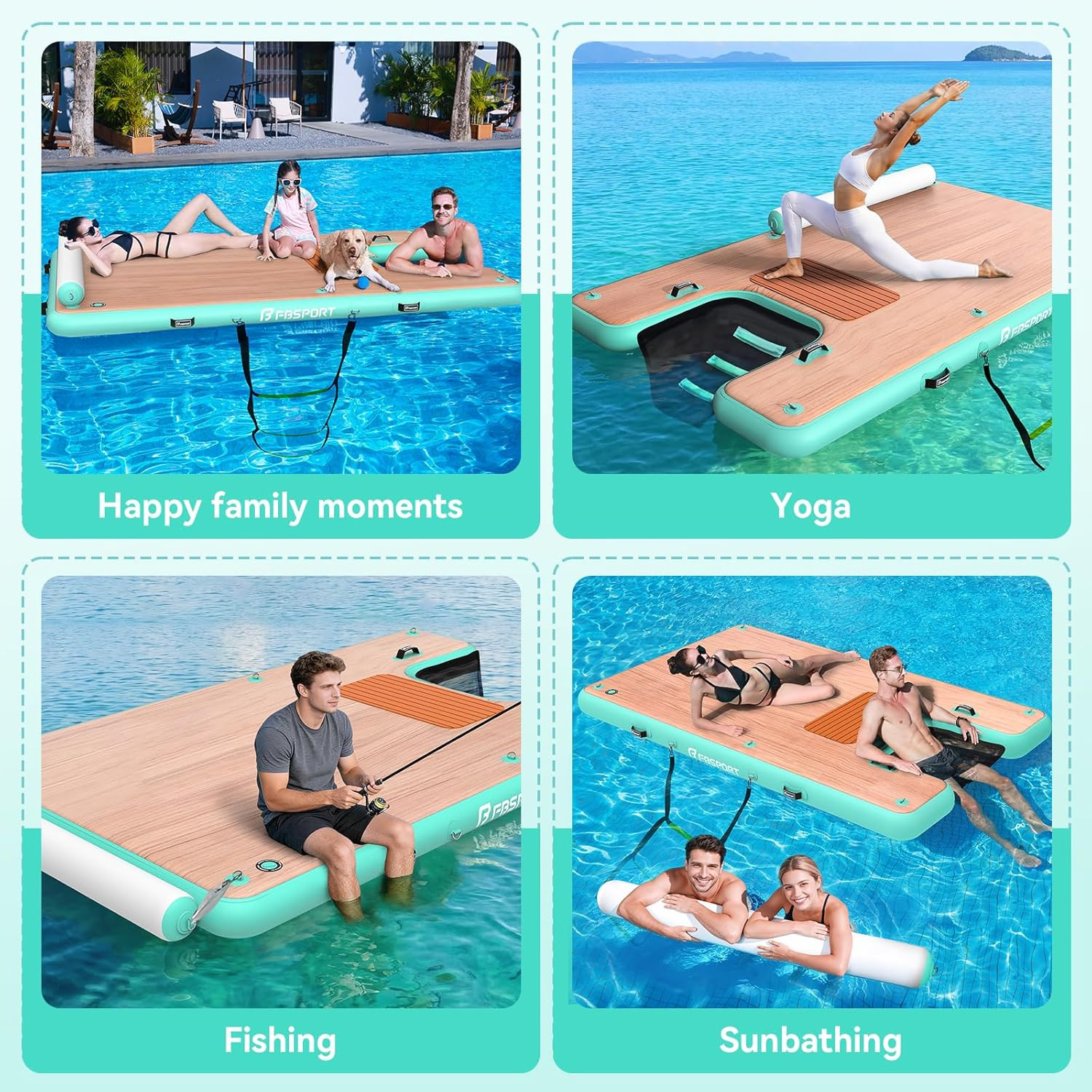 FBSPORT Inflatable Floating Dock with Boat Ramp,Non-Slip Air Dock Floating Platf