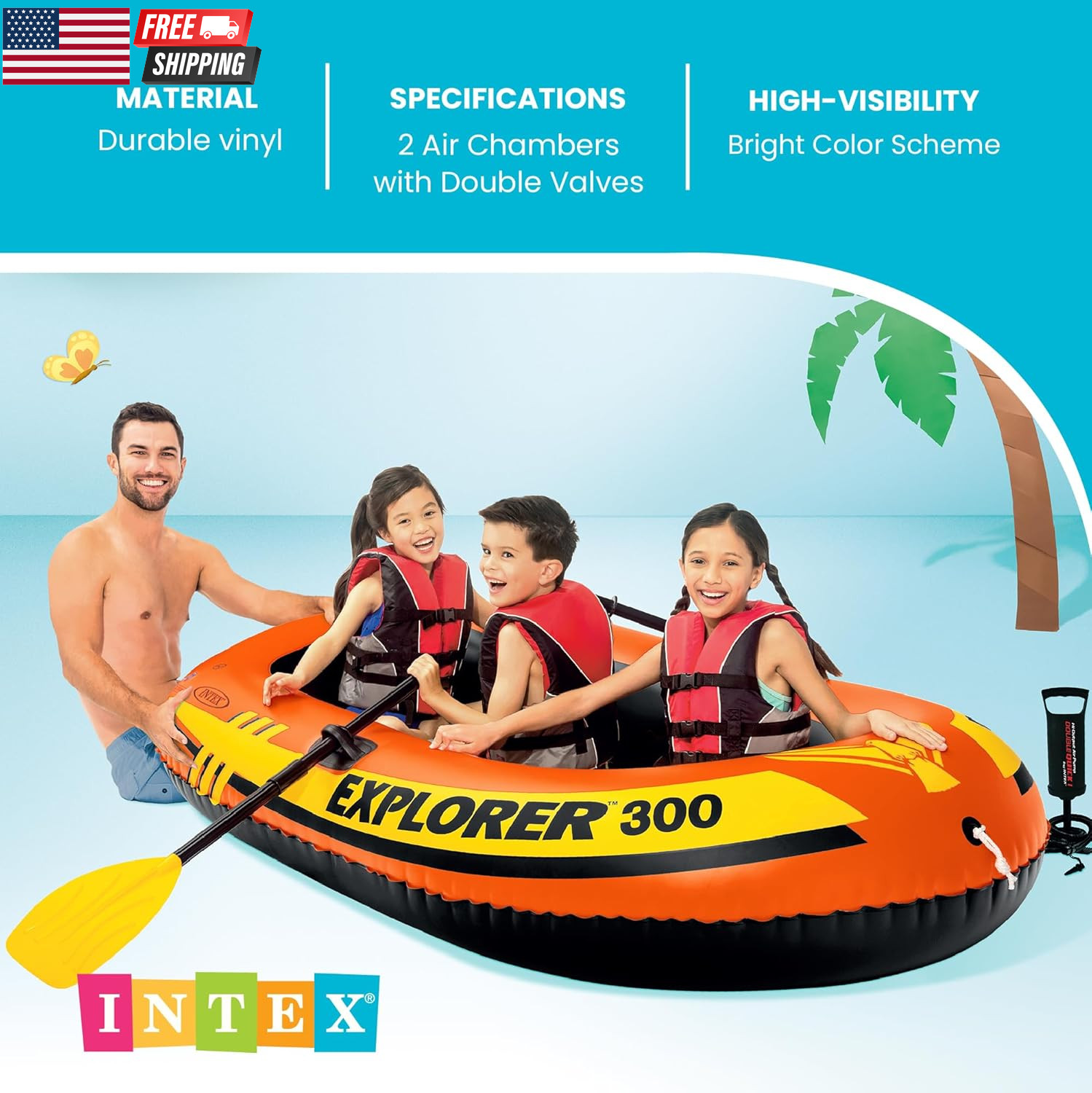INTEX Explorer Compact Inflatable Boat Series: Dual Air Chambers – Welded Oar Lo
