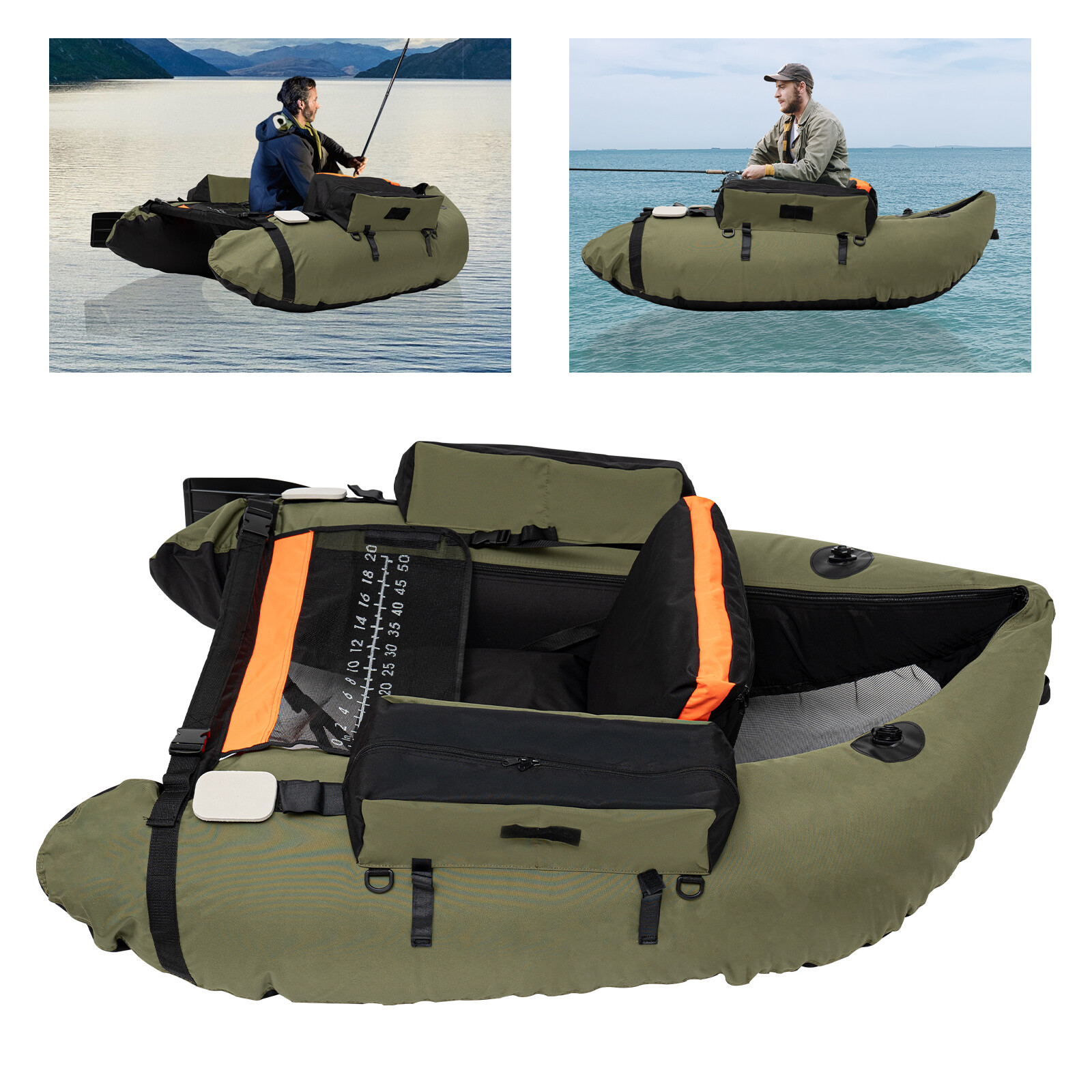 Outdoor Inflatable Fishing Boat 90-180° Adjustable Backrest 130kg/286.6lbs Load