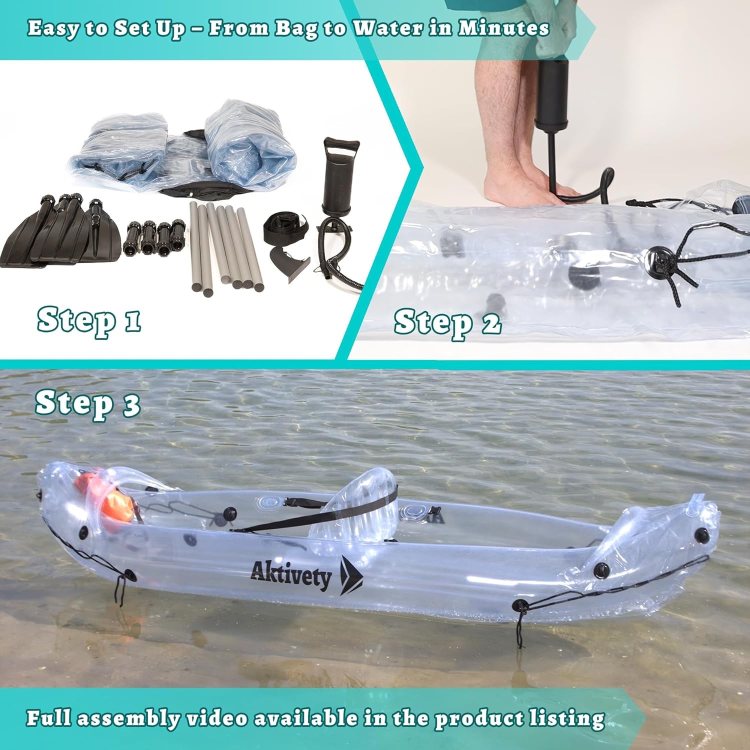 Clear Kayak – Transparent 2-Seater Inflatable Tandem for Two Adults – See-Throug