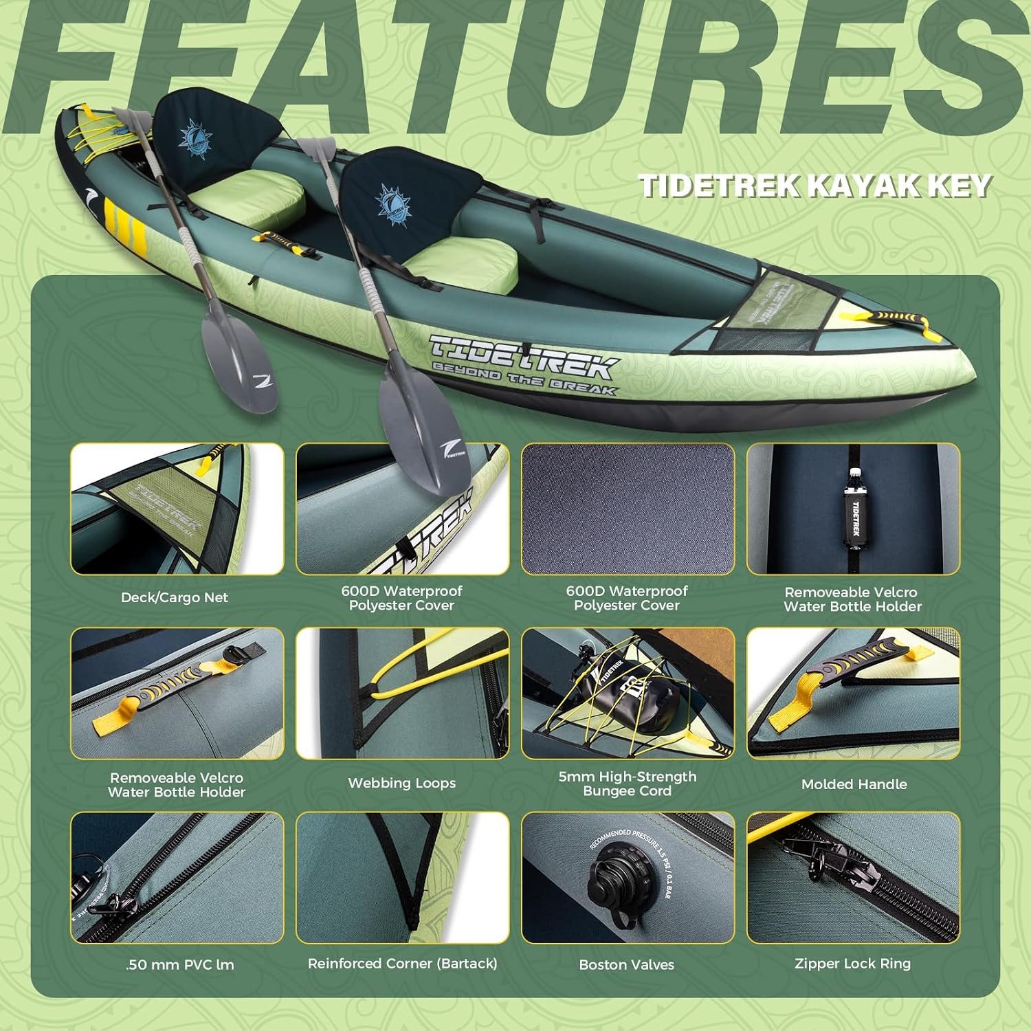 Inflatable Touring Kayak 1-Person & 2-Person with Waterproof Seat & Full Accesso