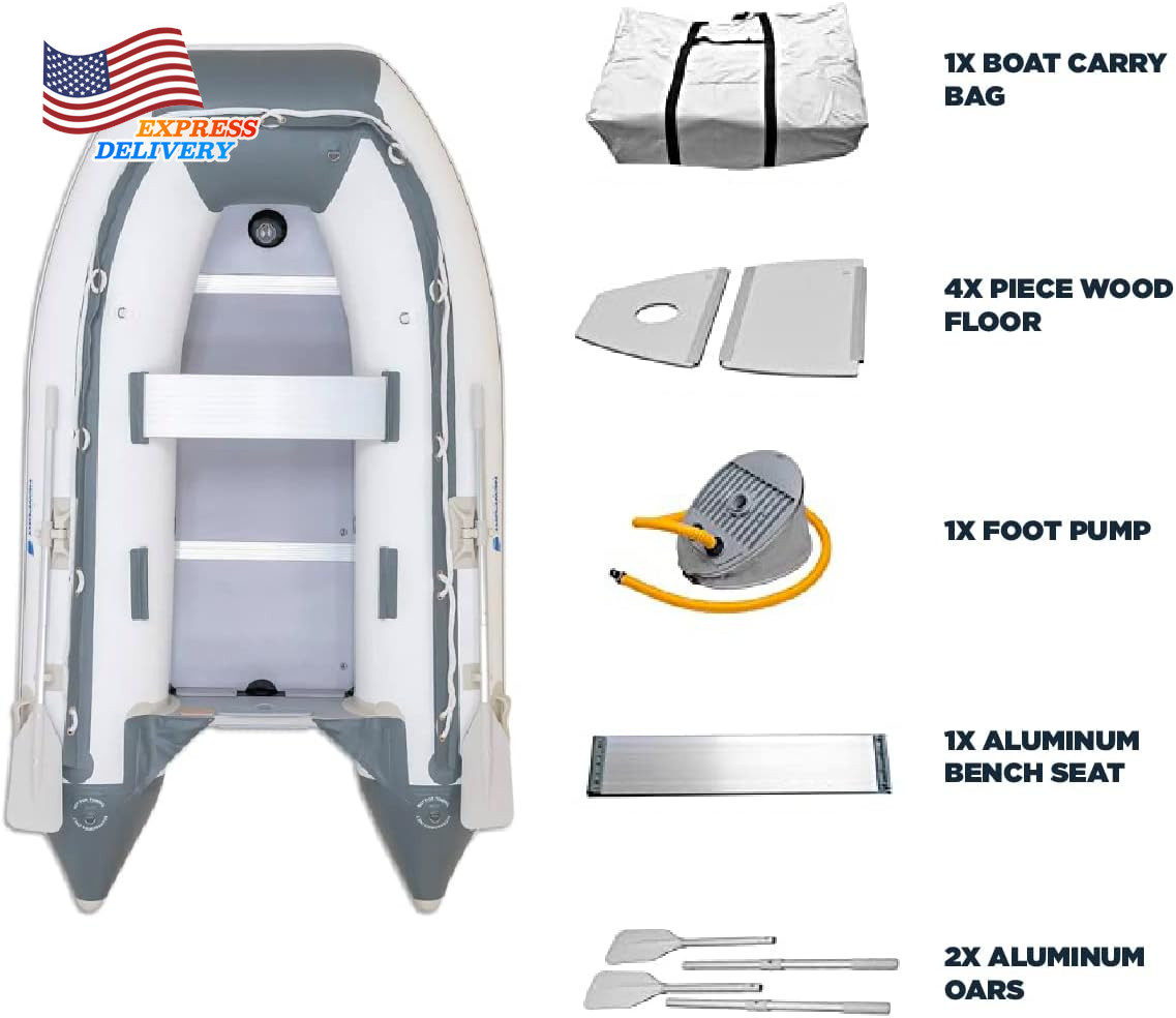 8Ft Dana Inflatable Sport Tender Dinghy Boat 3 Person 10 Horsepower White/Gray