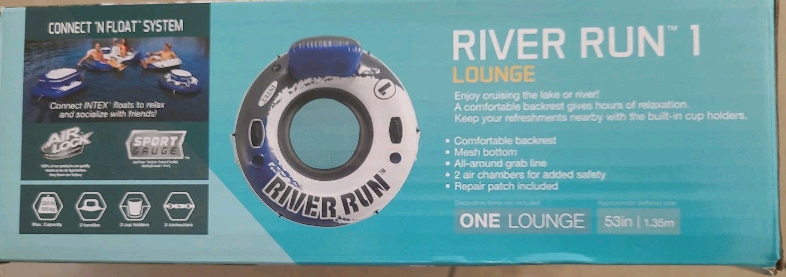 Intex River Run 1 Lounge Inflatable Float Tube Pool Lake Raft 53in New In Box