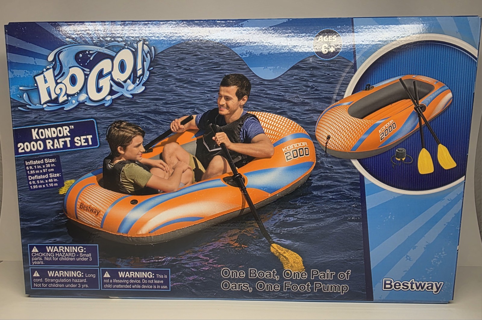 Bestway H2O Go 6 Feet 5 Inches x 45 Inches Kondor 2000 Inflatable Boat 61100E