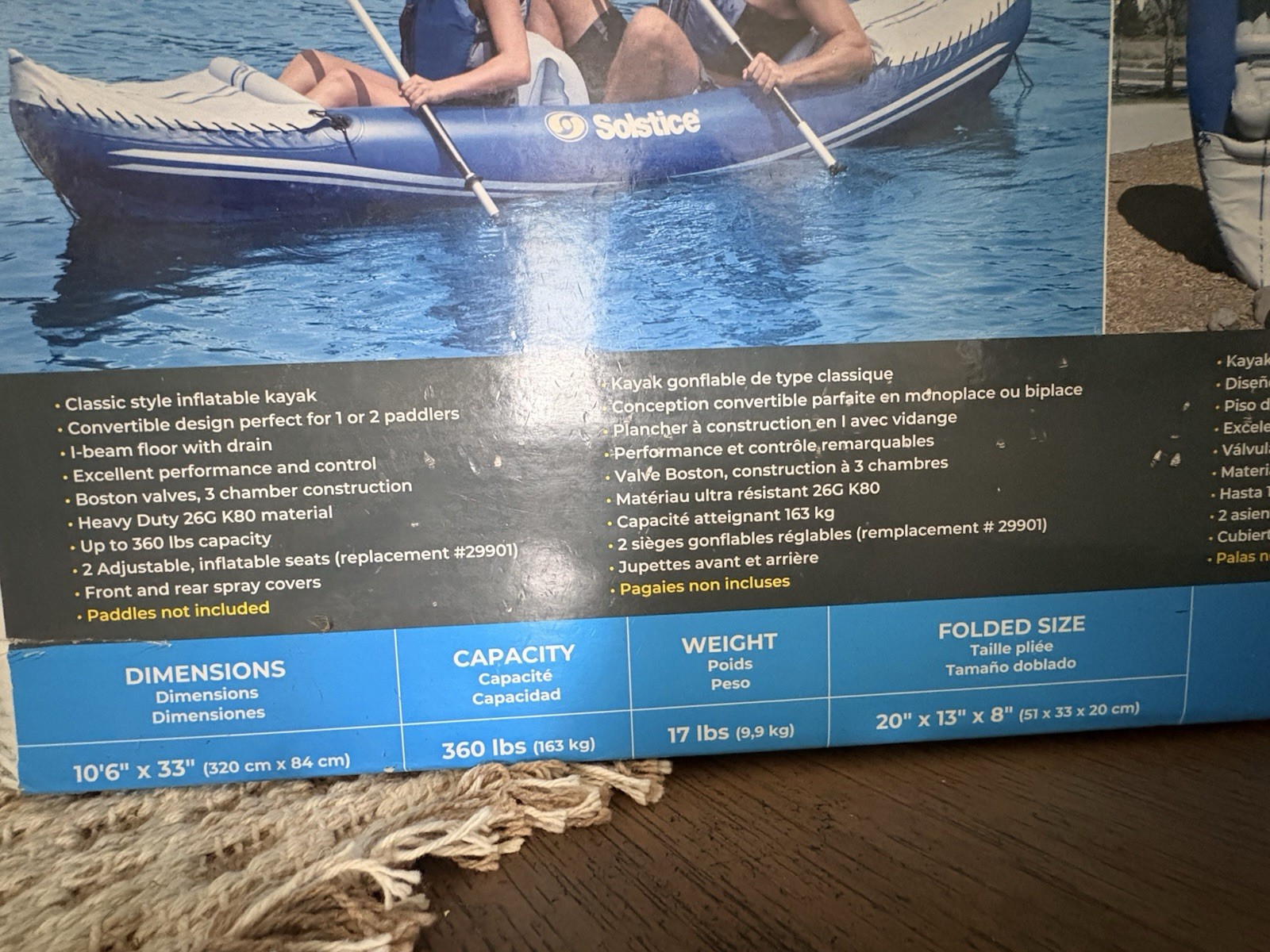 Solstice 29900 Rogue 1 or 2 Person Inflatable Convertible Kayak – Blue/White