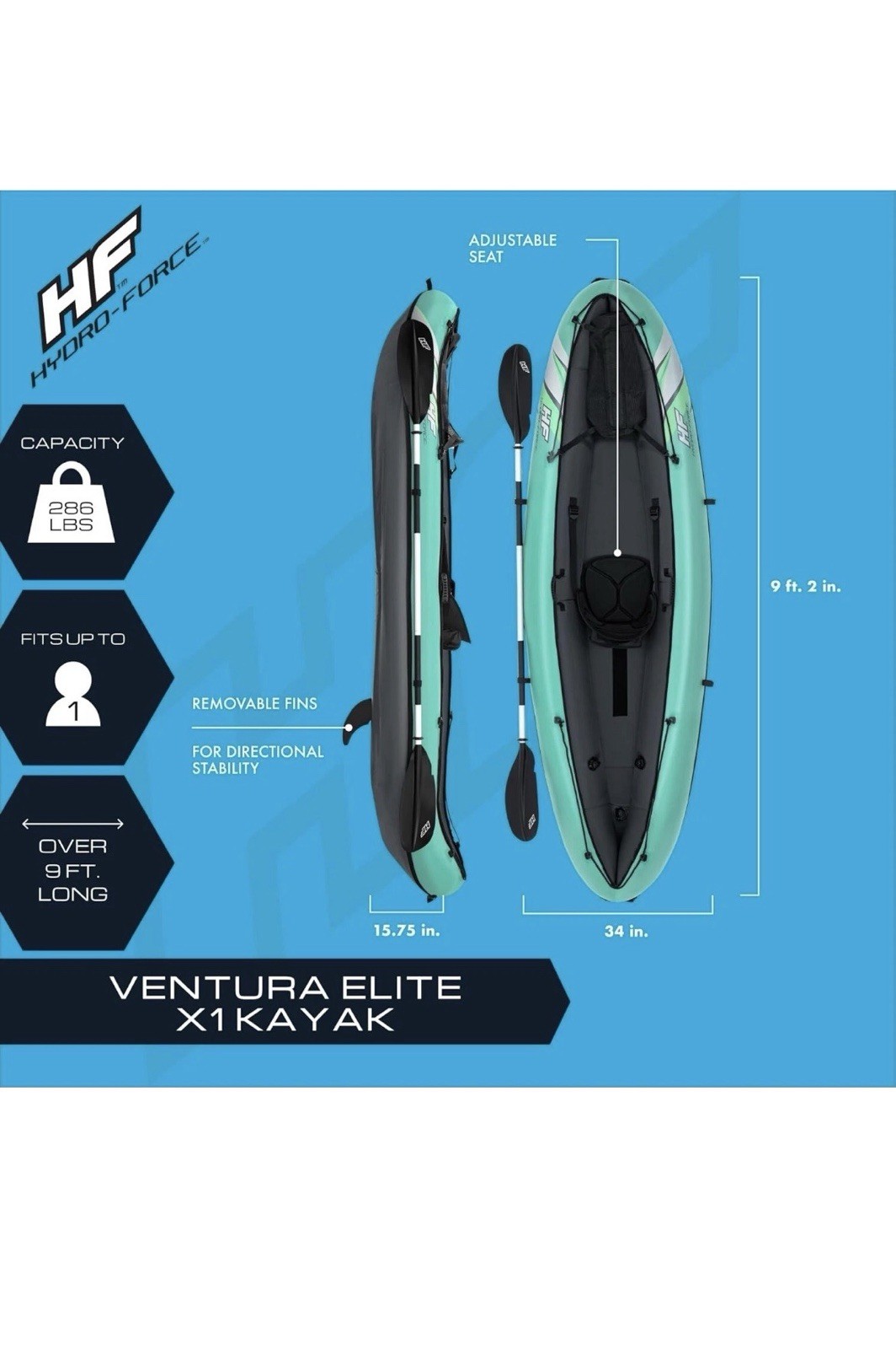 Hydro Force Inflatable Kayak Set | Includes Seat, Paddle, Hand Pump, Storage Car