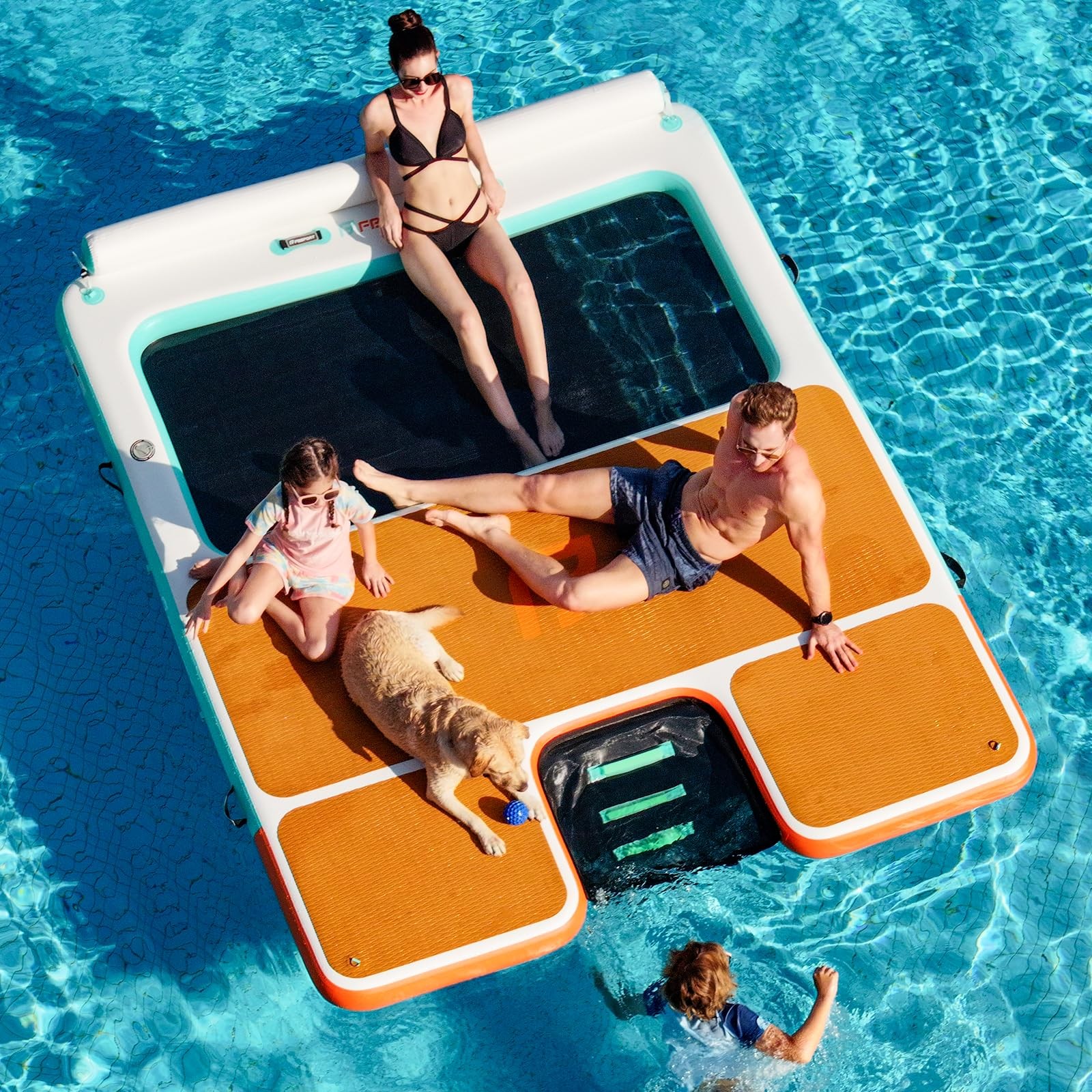 FBSPORT Inflatable Floating Dock 10ft Dog Boat Ramp in x 8ft x 6″, Green