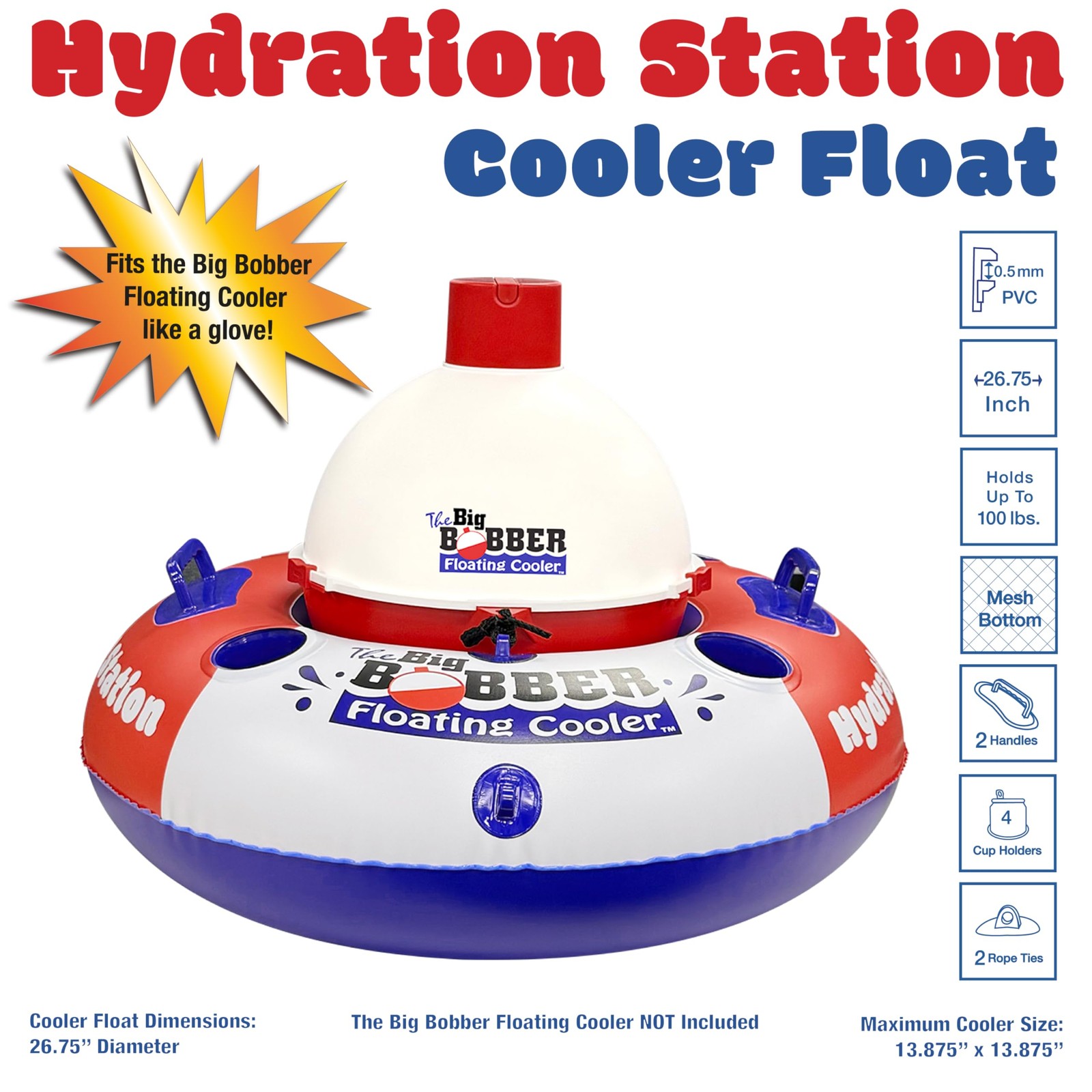 AccuSharp Hydration Station Inflatable Cooler Float, 26.75″, Red, White, Blue