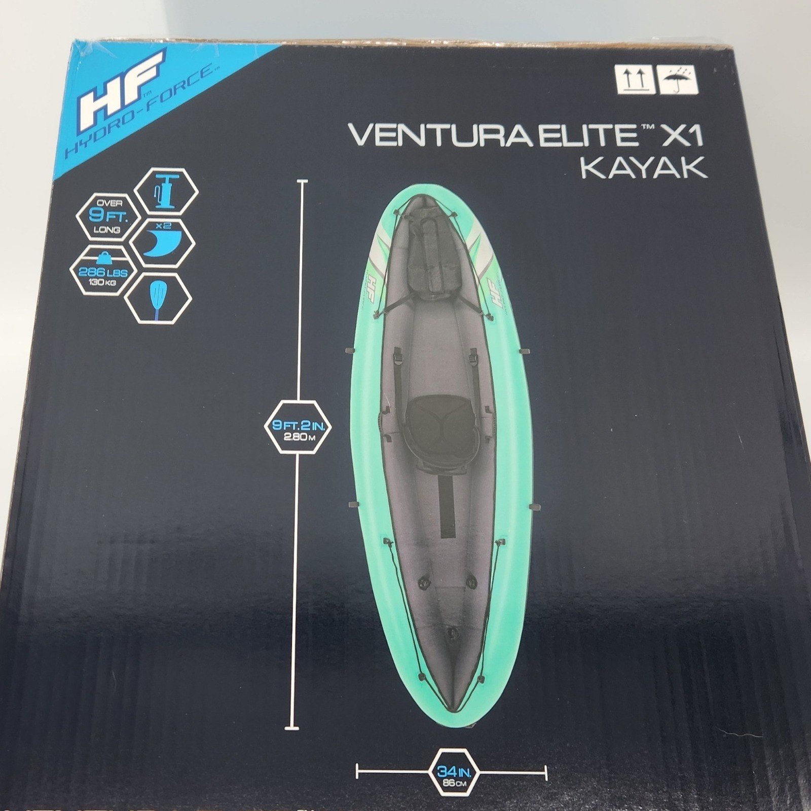 Hydro-Force Ventura Elite X1 Kayak Inflatable Set Teal Gray Paddle Pump NIB