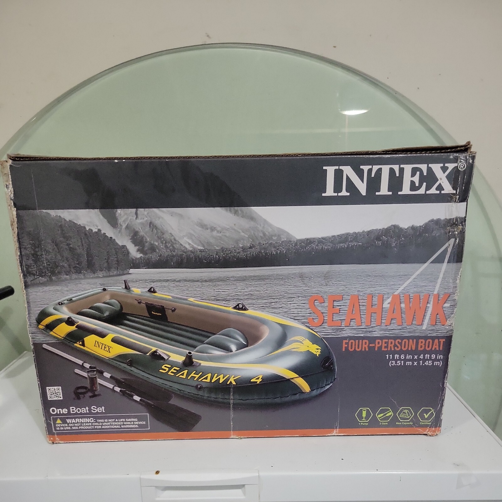 Intex 68351EP Seahawk 4 Inflatable Boat Set with Oars and Air Pump