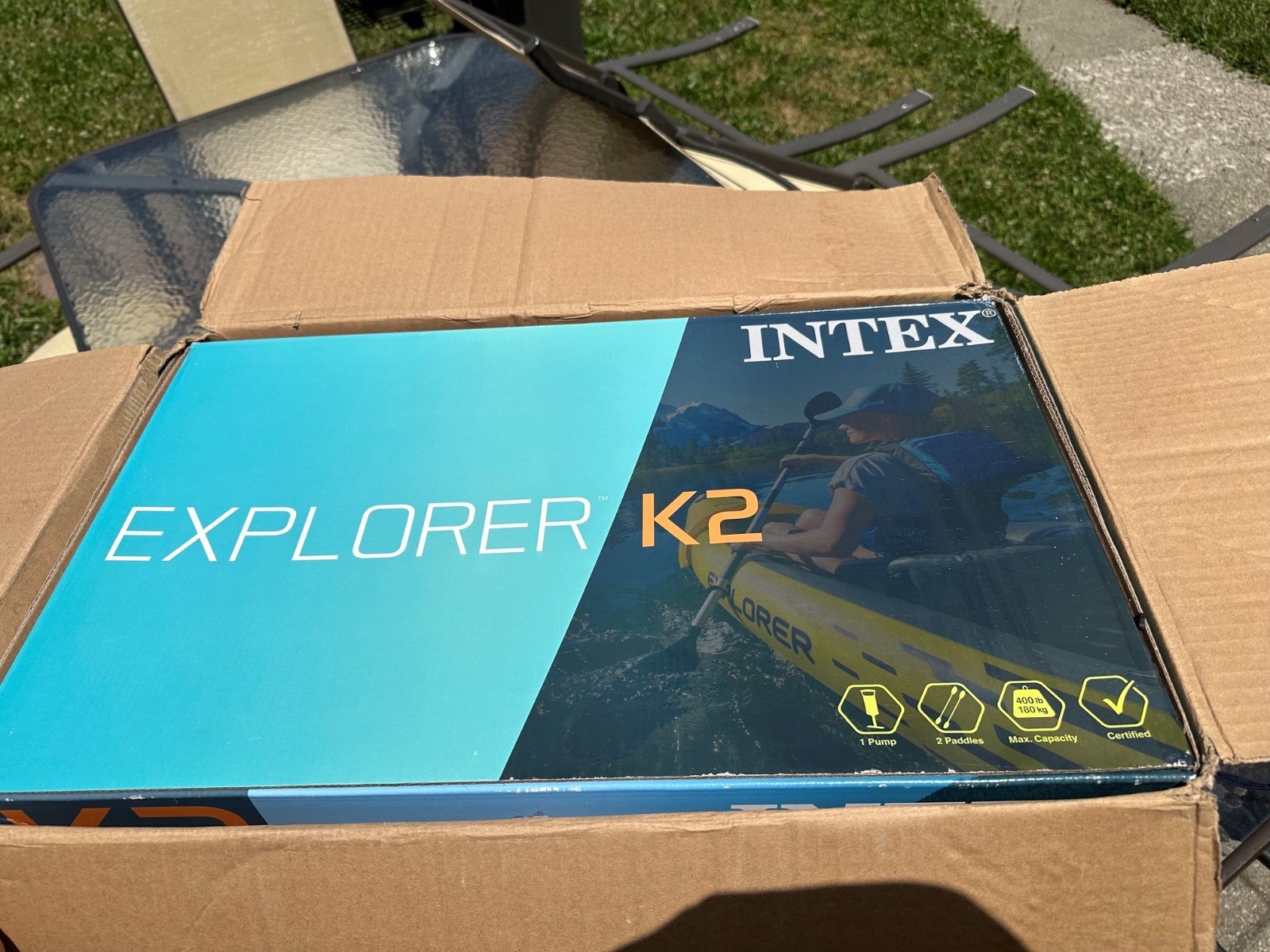 Intex Explorer K2 Yellow 2 Person Inflatable Kayak with Aluminum Oars & Air Pump