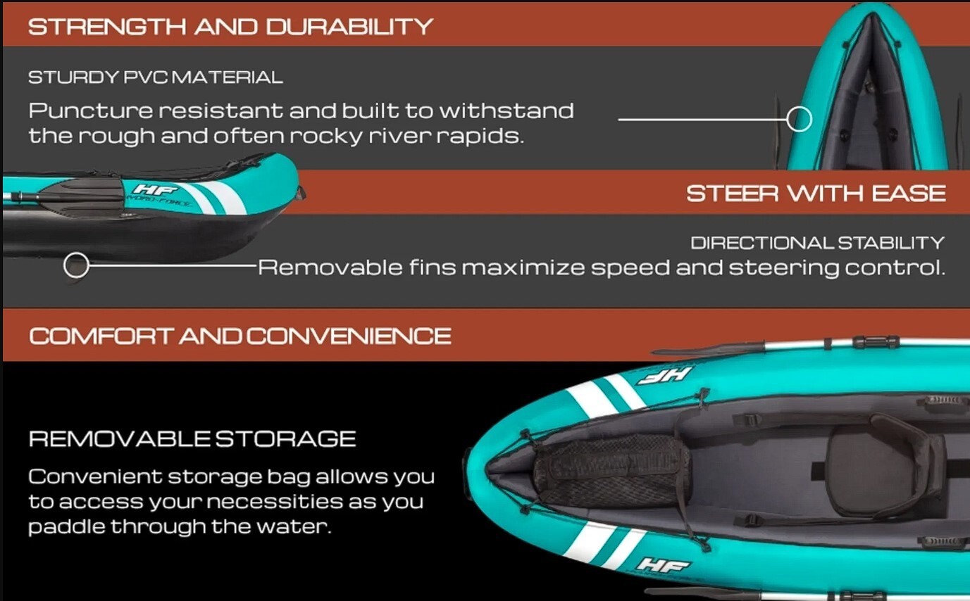 Bestway Hydro Force 1 Person Ventura Elite Inflatable Kayak Set NEW