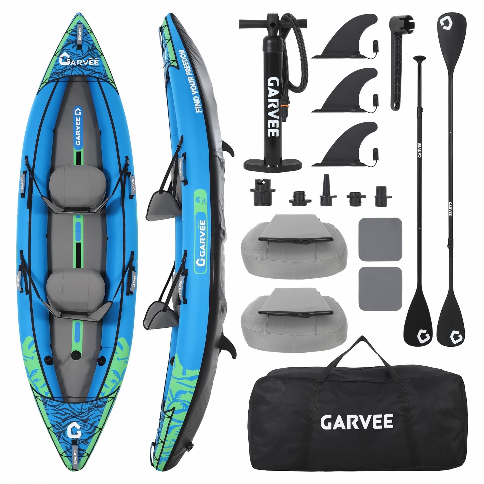 Portable 2 Person Inflatable Kayak 12.5FT Fishing Kayak Adults Padded Seats