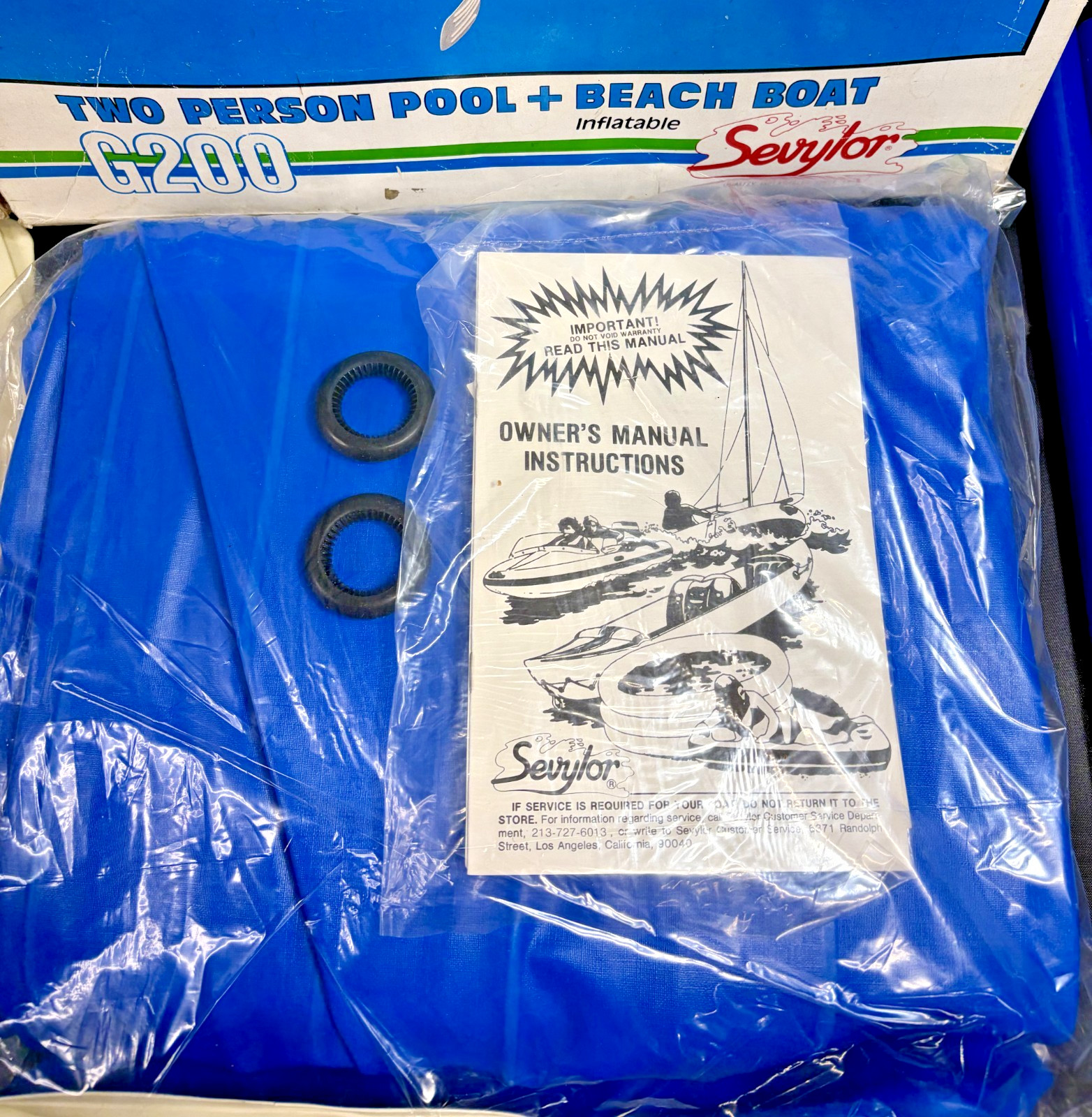 Vintage Sevylor Inflatable 2 Person Beach Boat G200 New With Paddles 78 X 46
