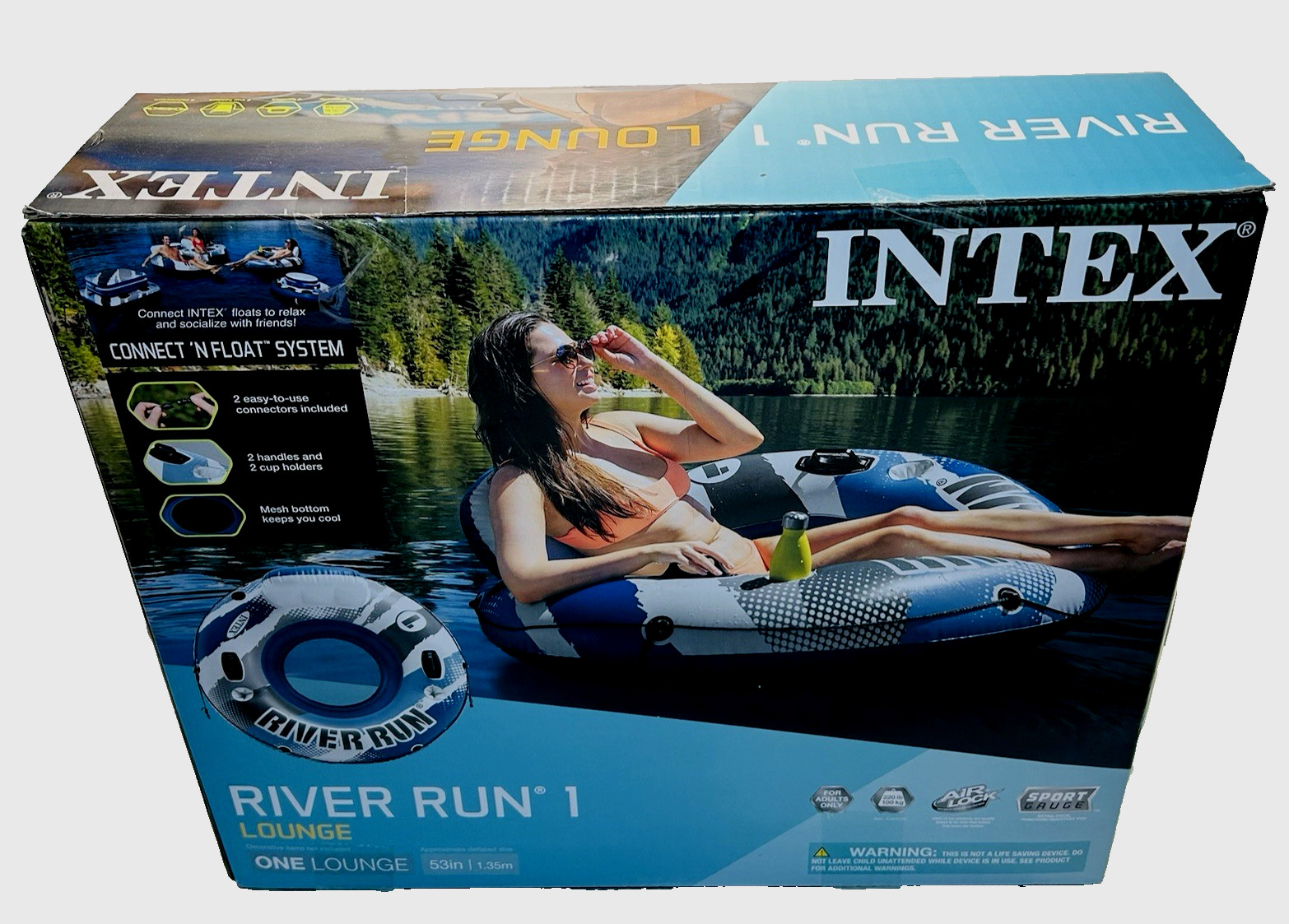 Intex River Run 1 Inflatable Water Float Lounge 53” Mesh Bottom Lake Pool NIB