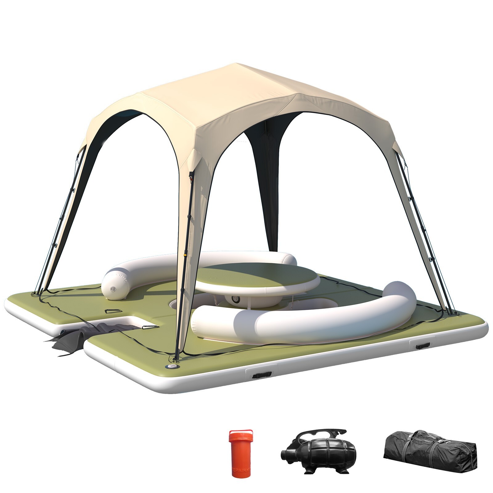 11.15ft x 11.15ft Inflatable Dock – Lounge, Ladder, Sunshade. PVC for Pool/Lake