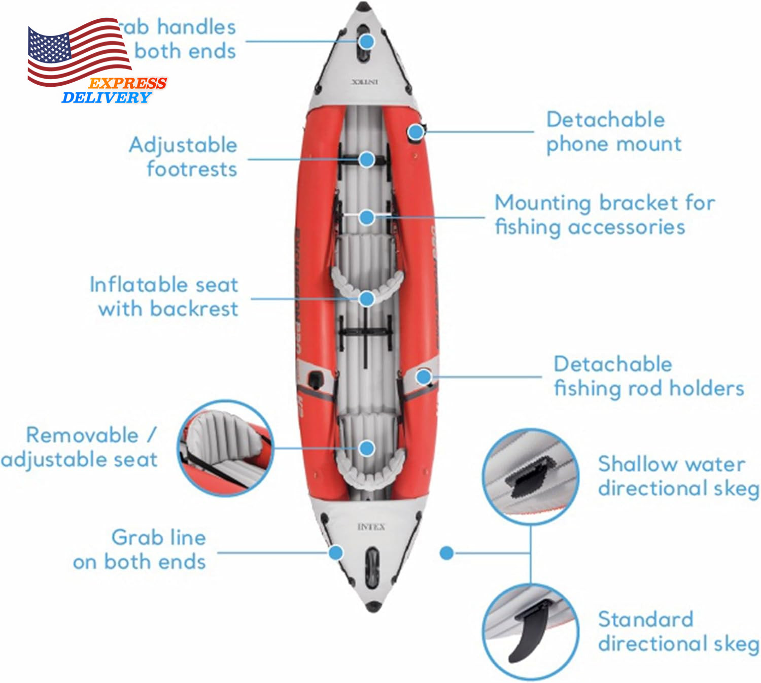 68309EP Excursion Pro K2 Inflatable Kayak Set Includes Paddles High-Output Pump