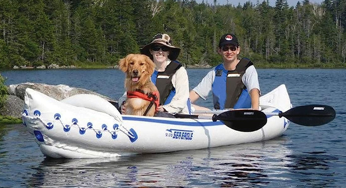 RARE Sea Eagle 370 PRO 3 Person HevDuty Inflatable Kayak Canoe w/ Paddles 650lbs