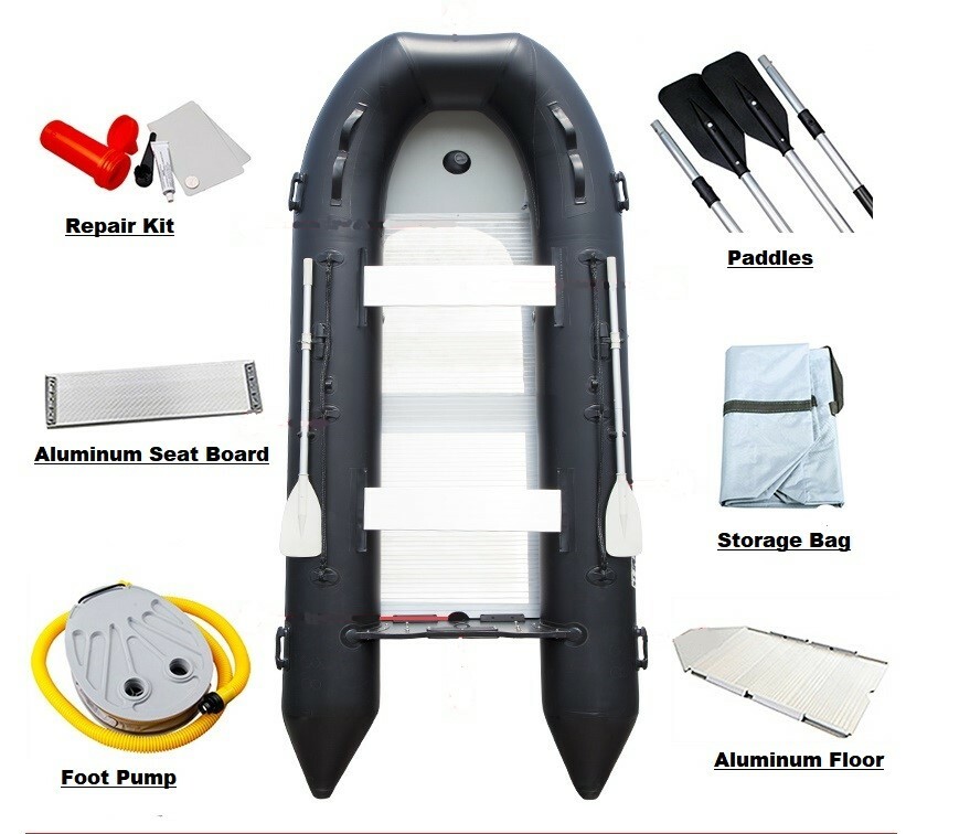 Seawalker Inflatable Fishing Boat, Aluminum Floor 0.9mm PVC, Red/Black,14.1ft