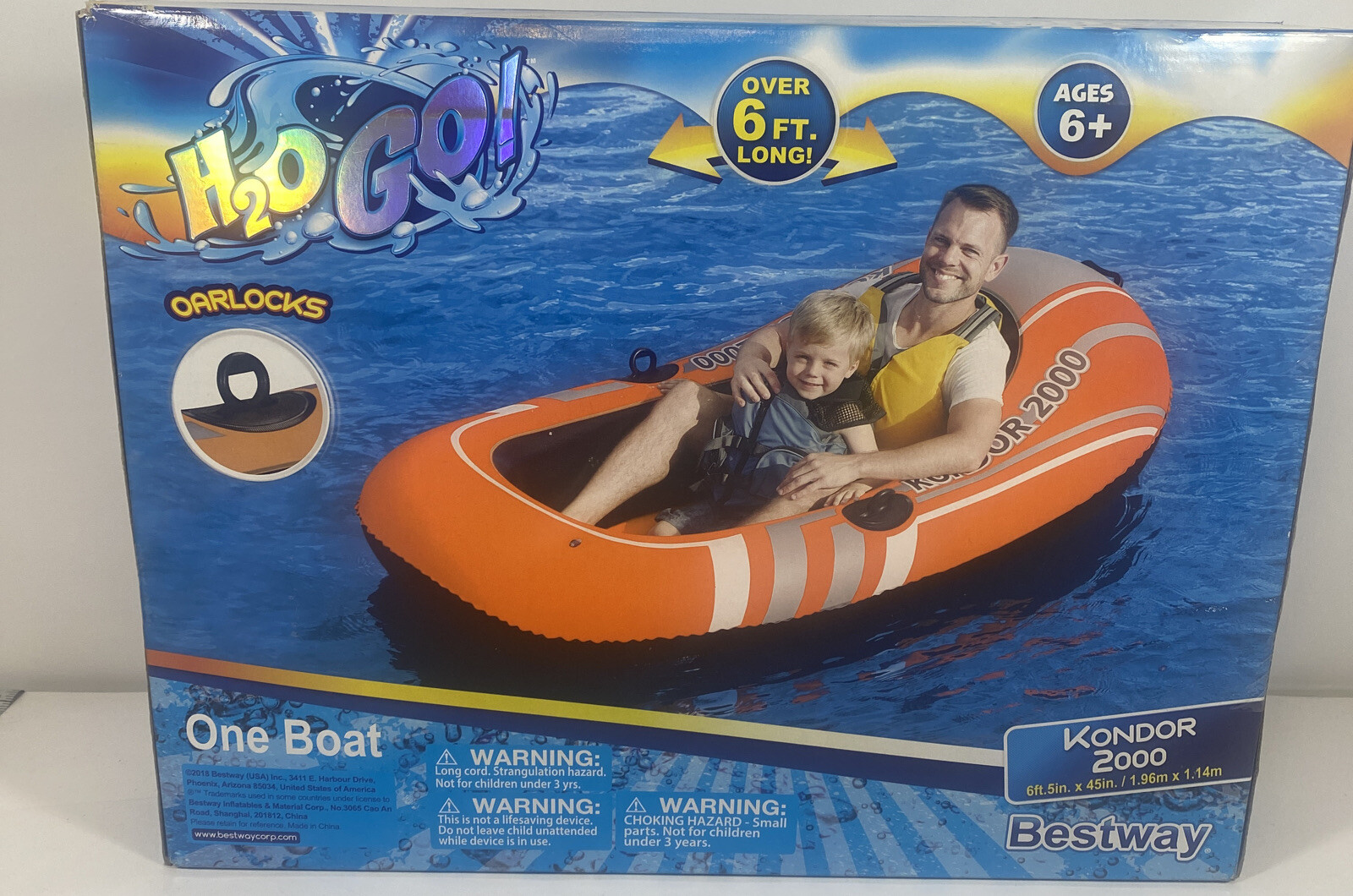 H2o Go Bestway Inflatable Boat Kondor 2000 6ft 5in. X 45in. Built In Oar Locks