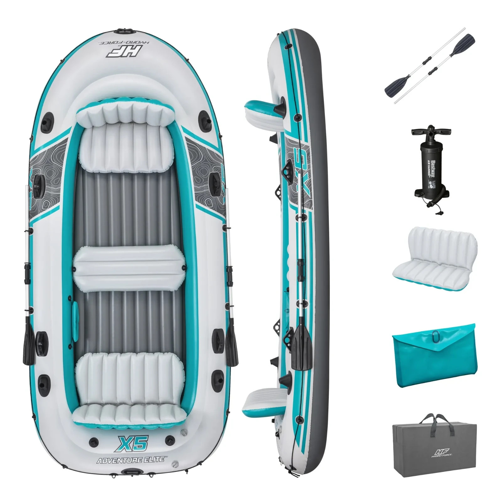Hydro Force Adventure Elite X5 5 Seater Inflatable Raft, 11ft 11in, Oars & Pump
