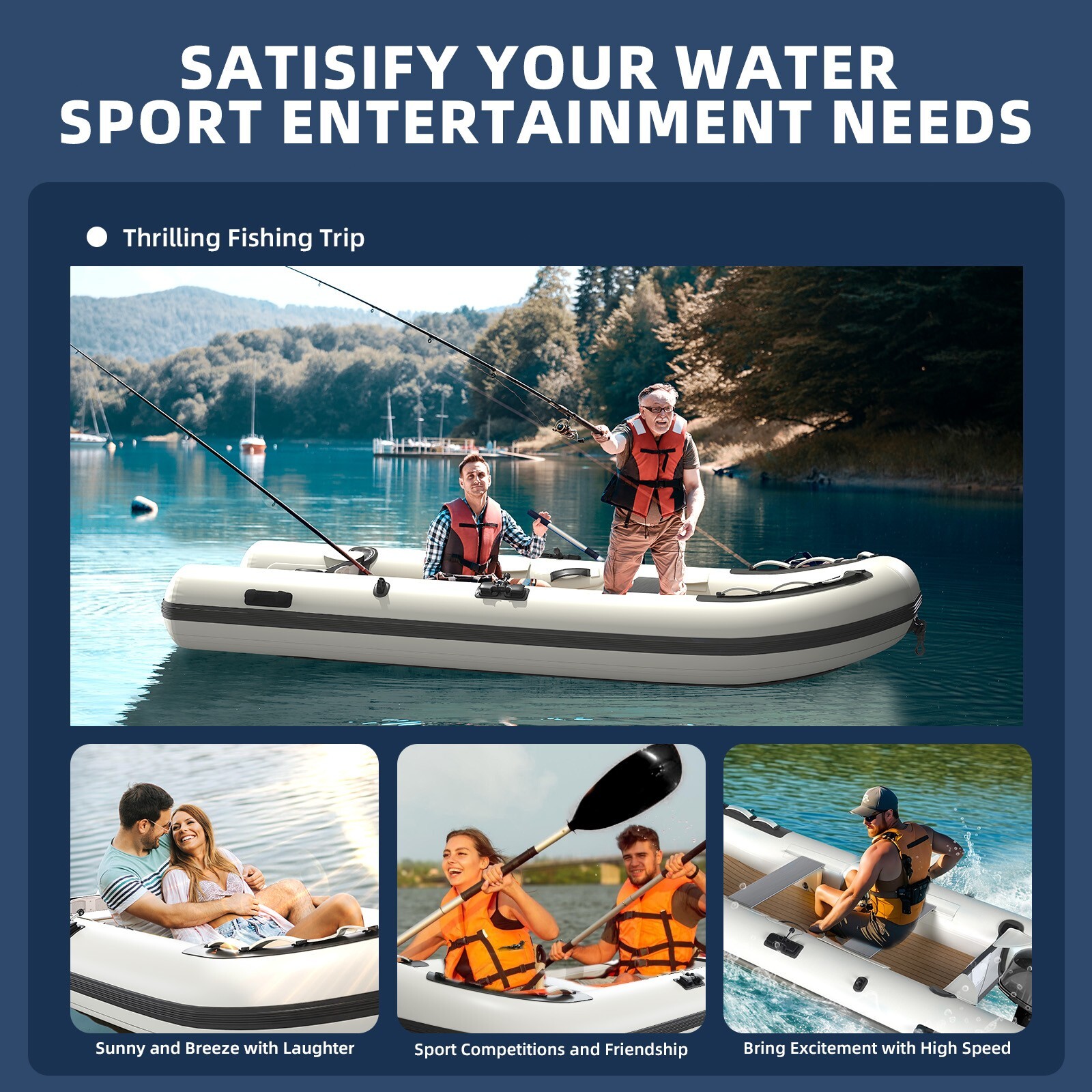 Danrelax 10.5ft Inflatable Dinghy Boat, 1200 lbs Capacity, Transom Sport
