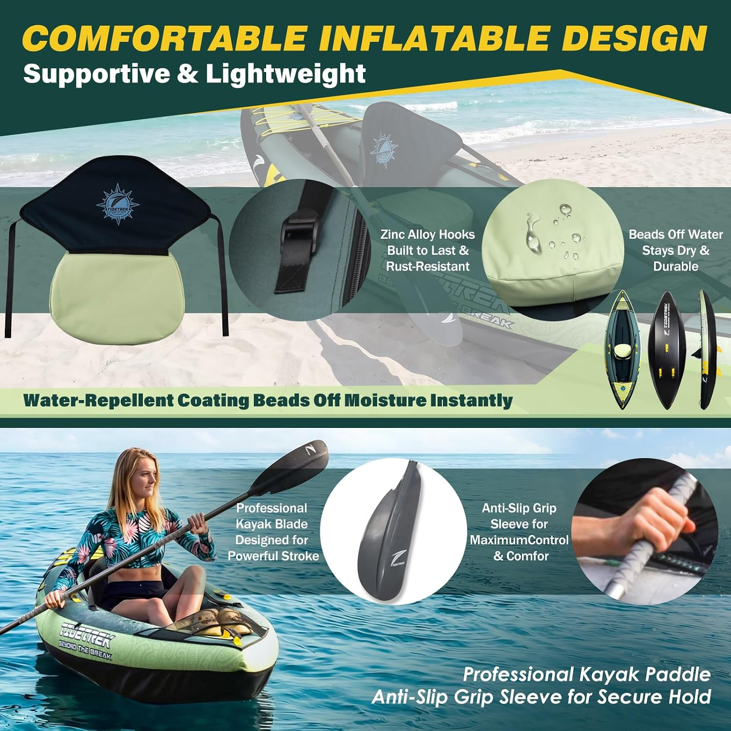 Inflatable Touring Kayak 1-Person & 2-Person with Waterproof Seat & Full Accesso