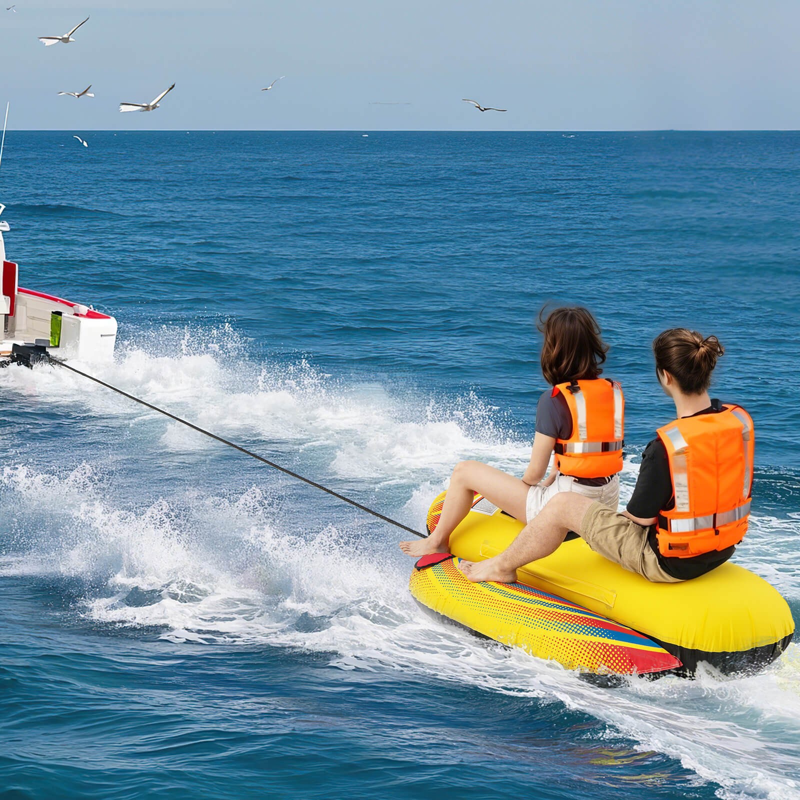 2-Person Inflatable Banana Boat w/ Boating & Water Sports 2 EVA-padded Seats