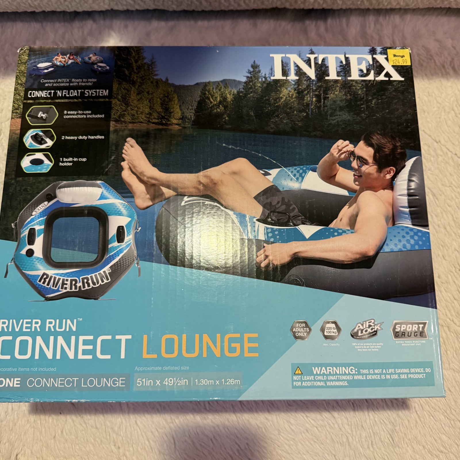 Intex River Run 1 Inflatable Lounge Connect N Float System Blue New Sealed