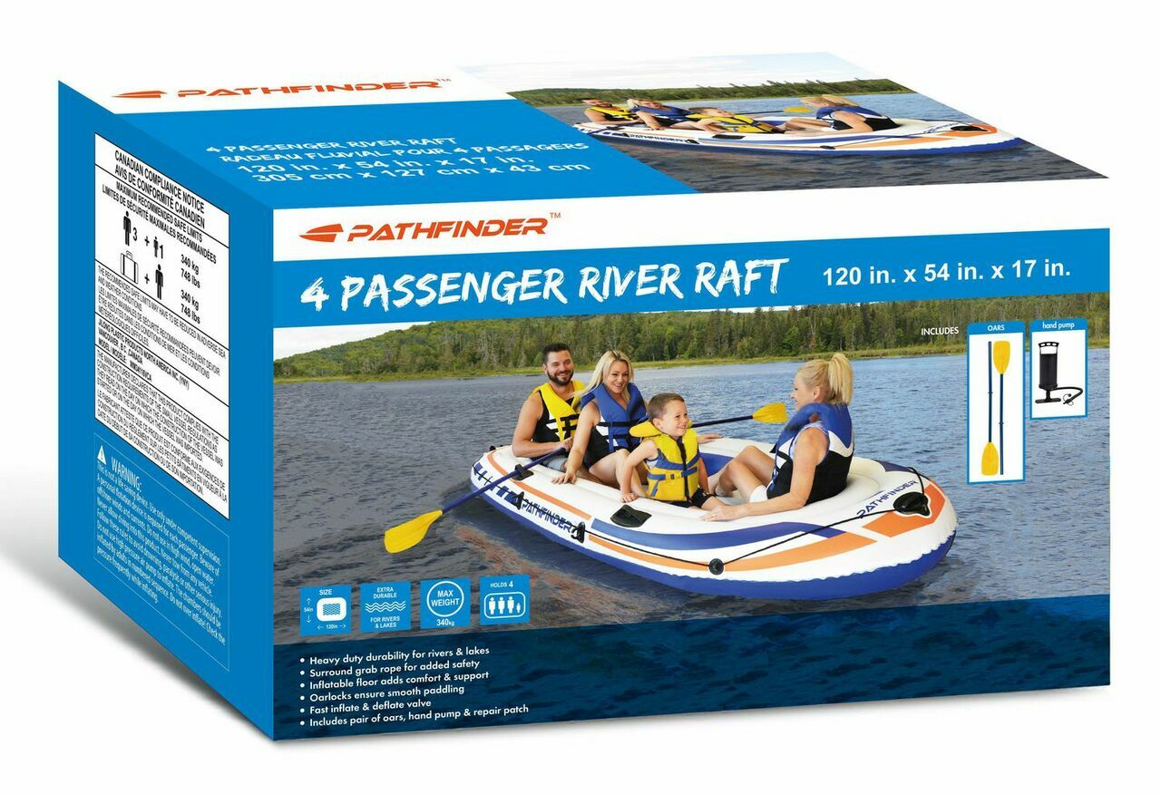 Pathfinder 4 Person Inflatable Raft Boat with Pump & Oars – 120x54x17 (WM34116)