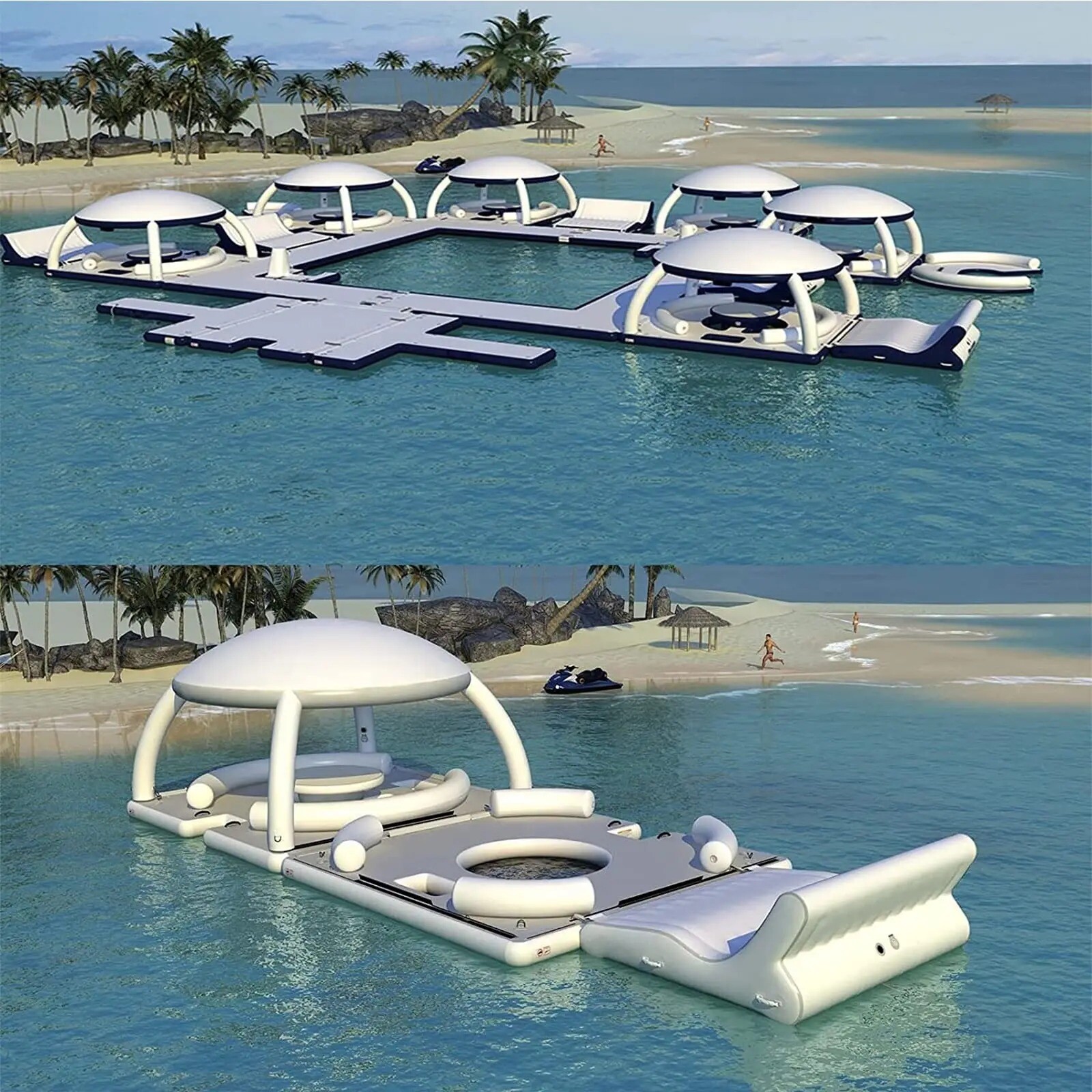 Inflatable Sunshade Tent Floating Dock Sofa Lounge Chair Floating Bed For Sea
