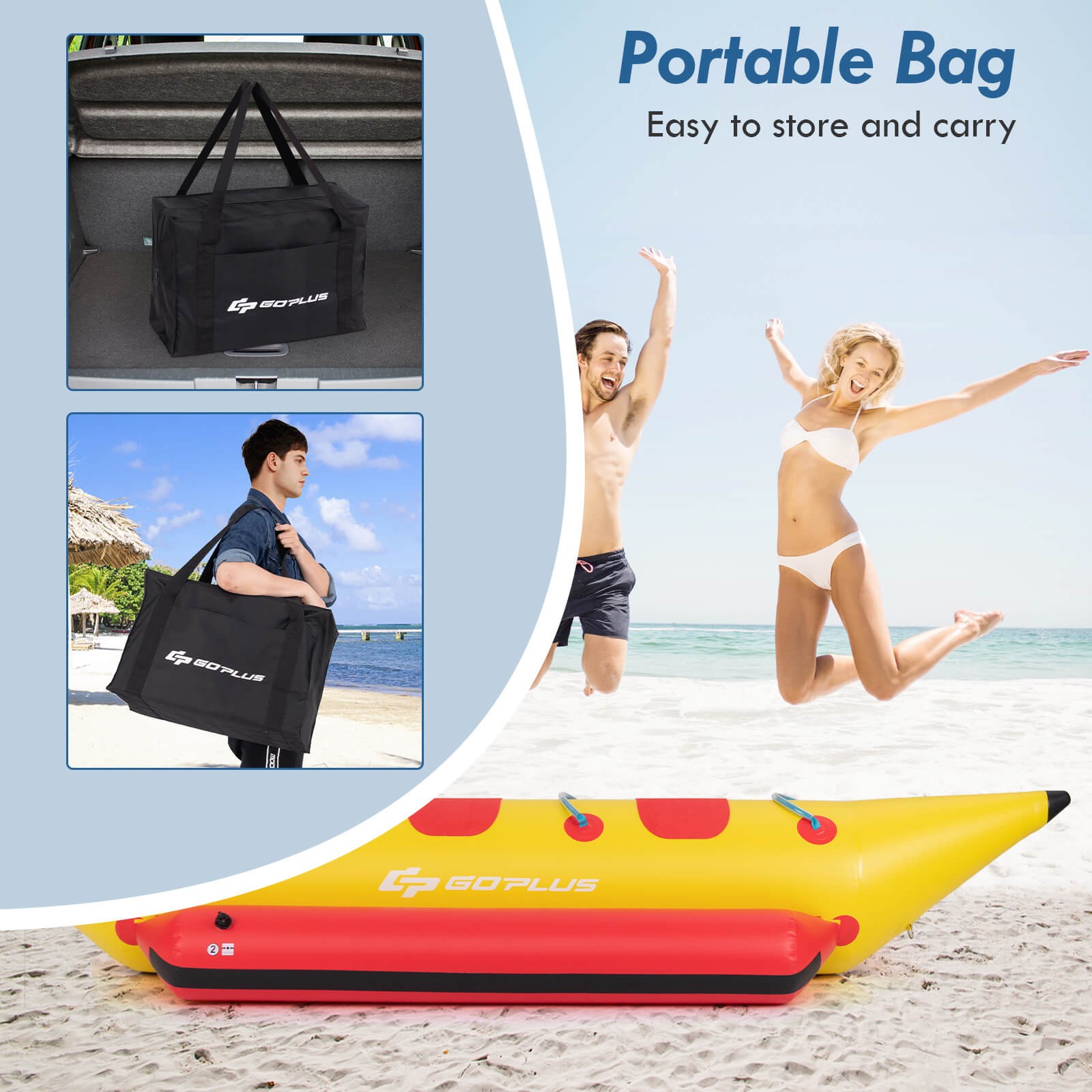 3-Person Inflatable Banana Boat w/ Boating & Water Sports Electric Air Pump