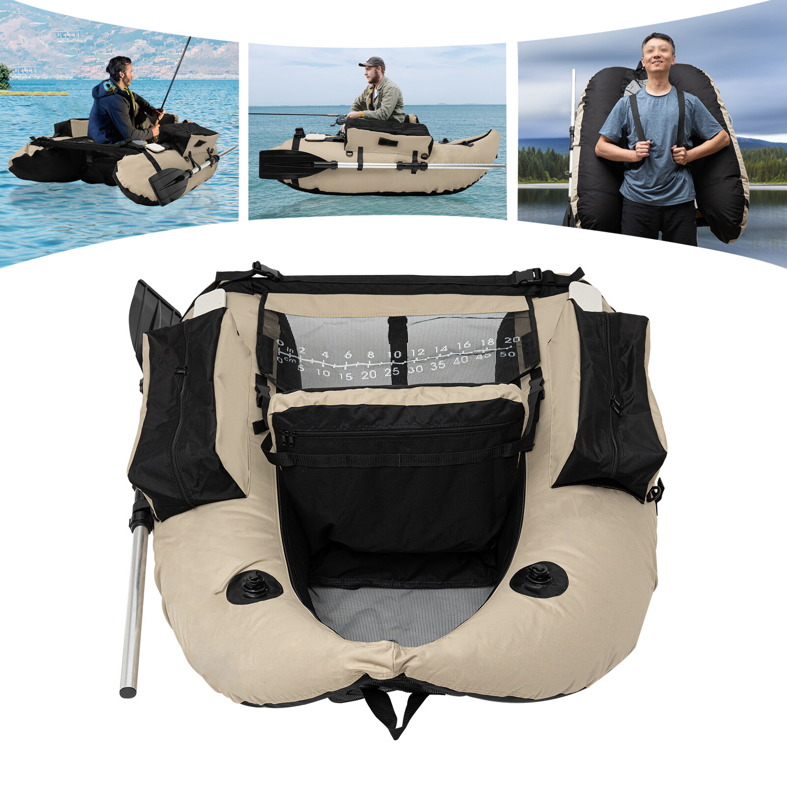 Portable Inflatable Boat Fishing Dinghy Boat Sport Backrest Adjustable 130kg