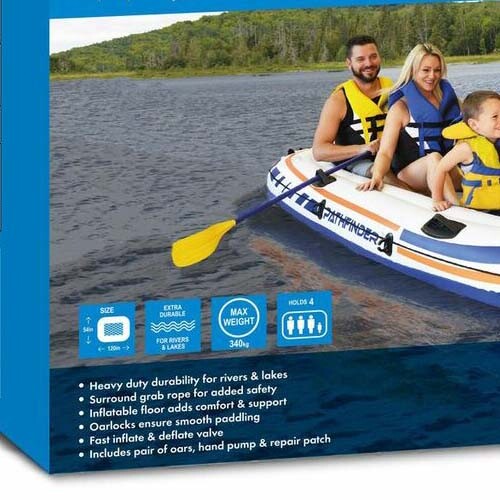 Pathfinder 4 Person Inflatable Raft Boat with Pump & Oars – 120x54x17 (WM34116)