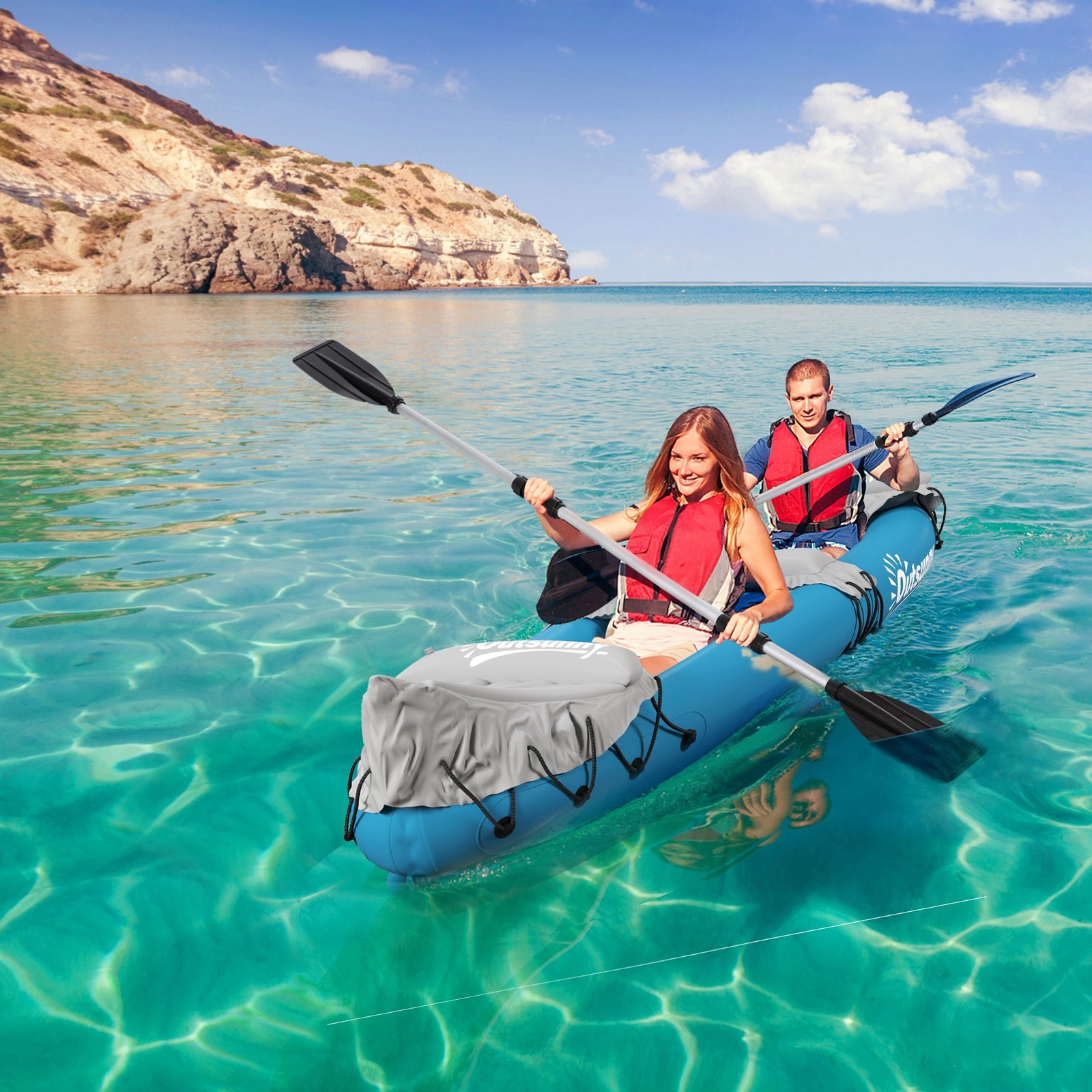Inflatable Kayak for Adults, 2 Person Fishing Kayak, Portable Bag, Blow Up Boat