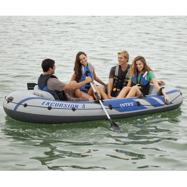 Intex Excursion 4 Inflatable Rafting Fishing 4 Person Boat Set – 68324EP