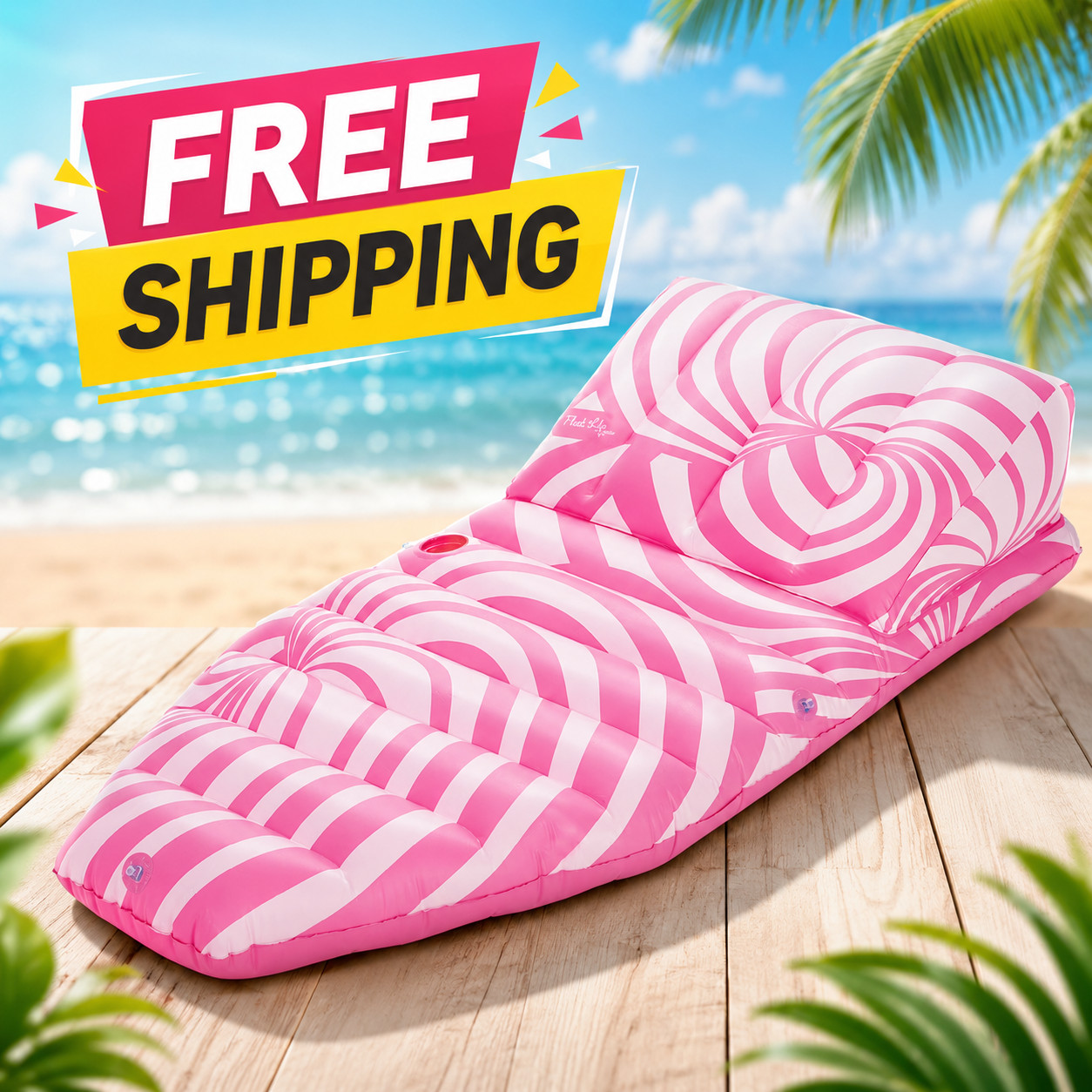 Float Life by Funboy Pink Twist Sun Lounger Pool Float, 65» Long